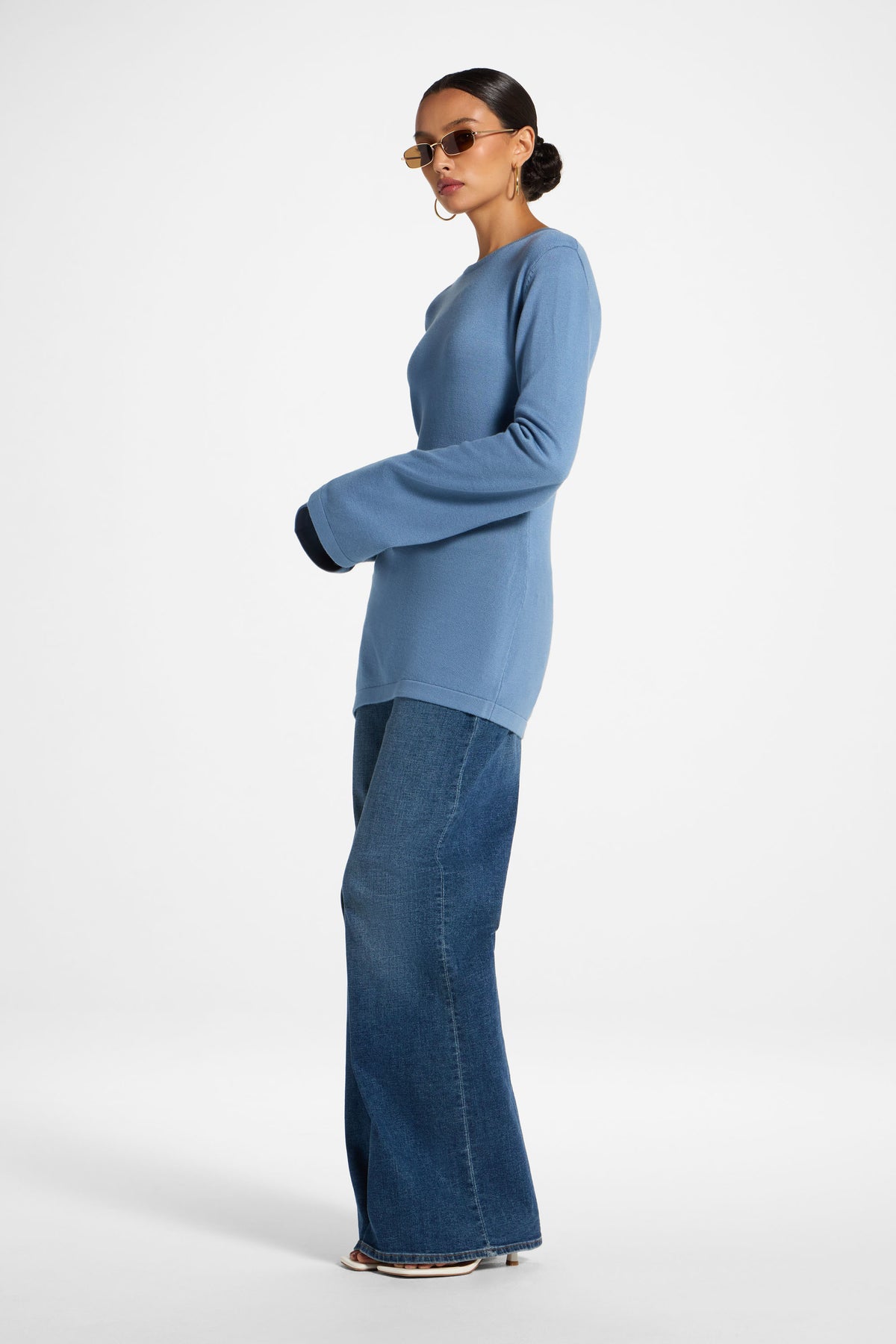 Viscose Asymmetric Knit Top - Denim