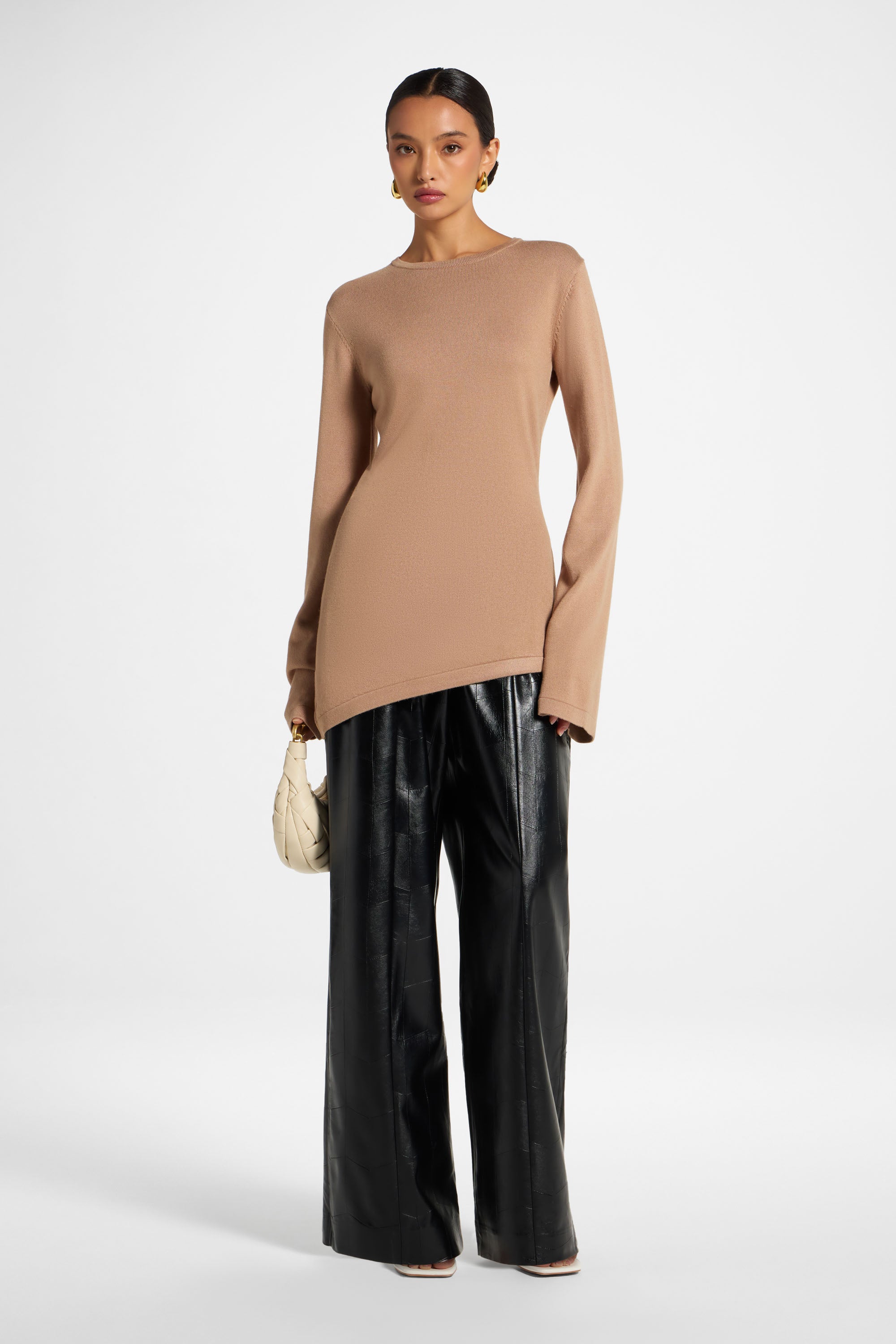Viscose Asymmetric Knit Top - Taupe