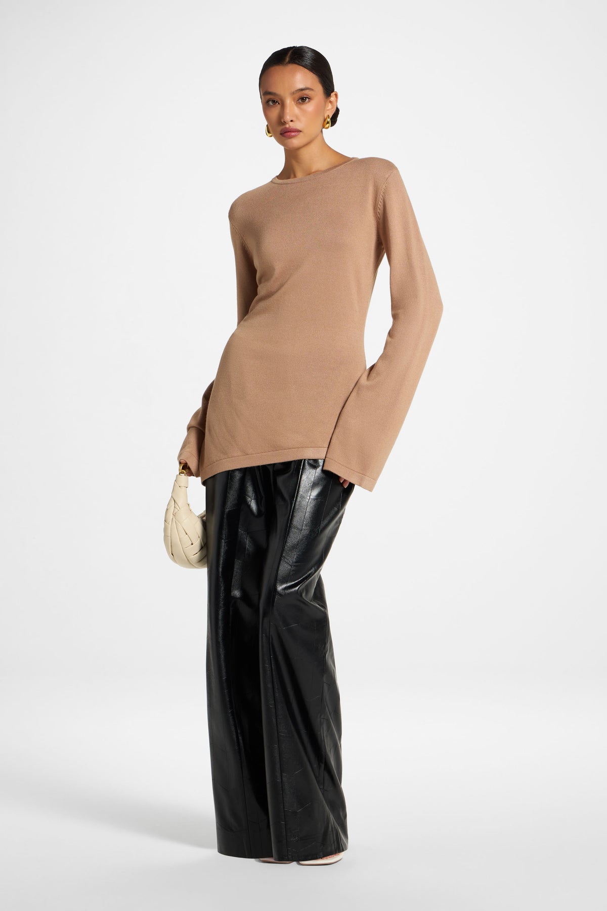 Viscose Asymmetric Knit Top - Taupe
