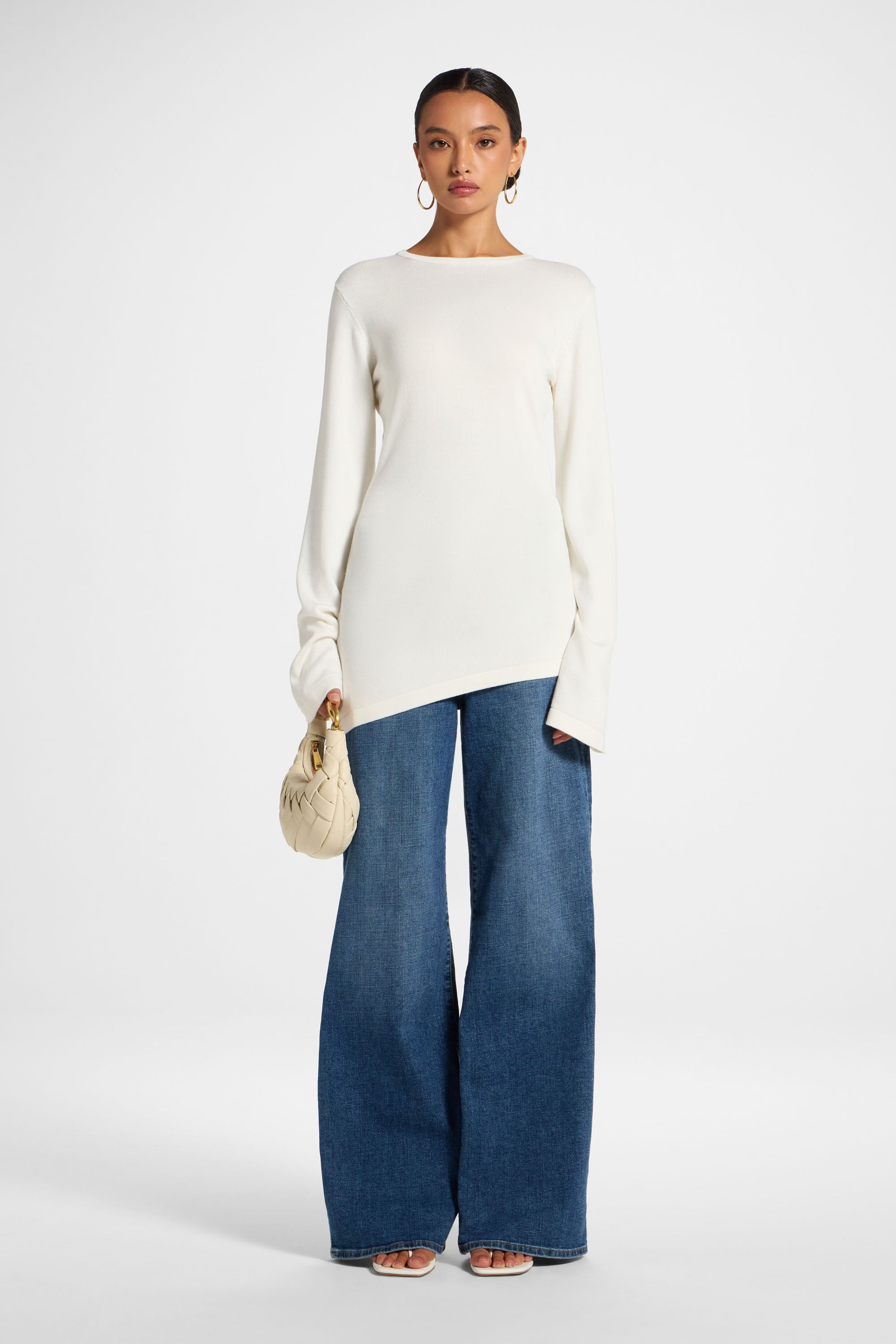 Viscose Asymmetric Knit Top - White