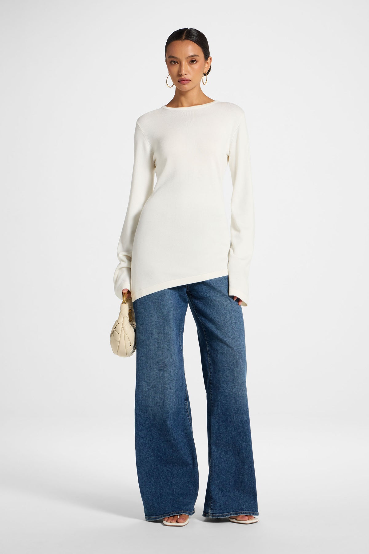 Viscose Asymmetric Knit Top - White