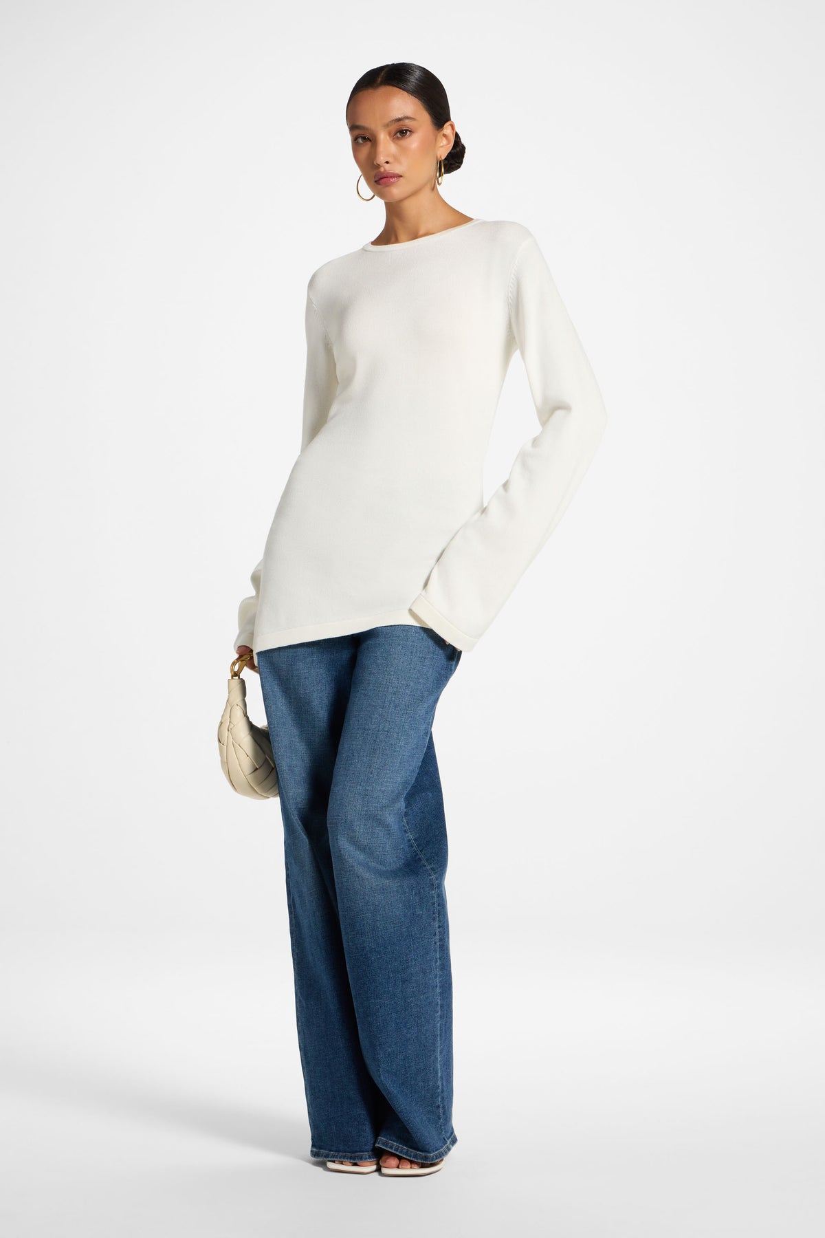 Viscose Asymmetric Knit Top - White