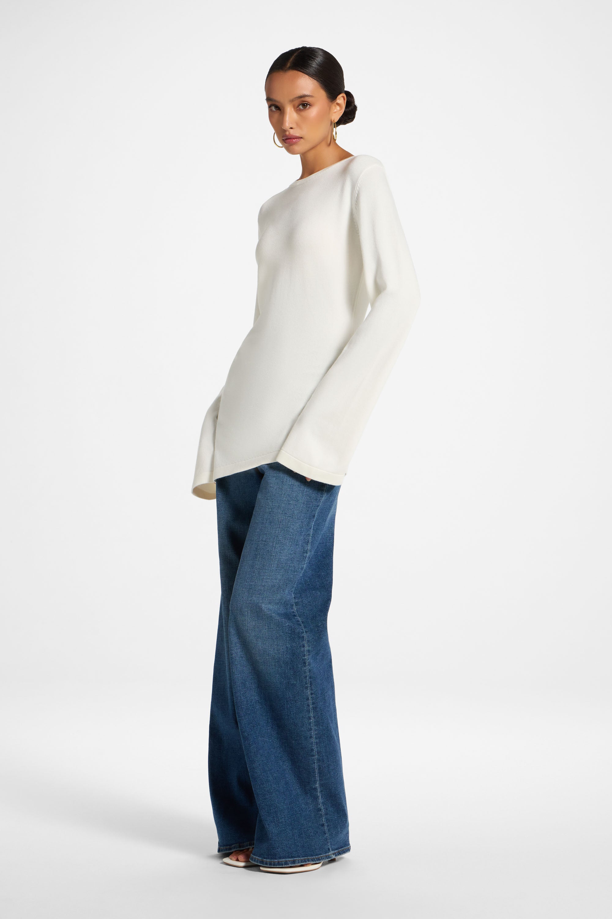 Viscose Asymmetric Knit Top - White
