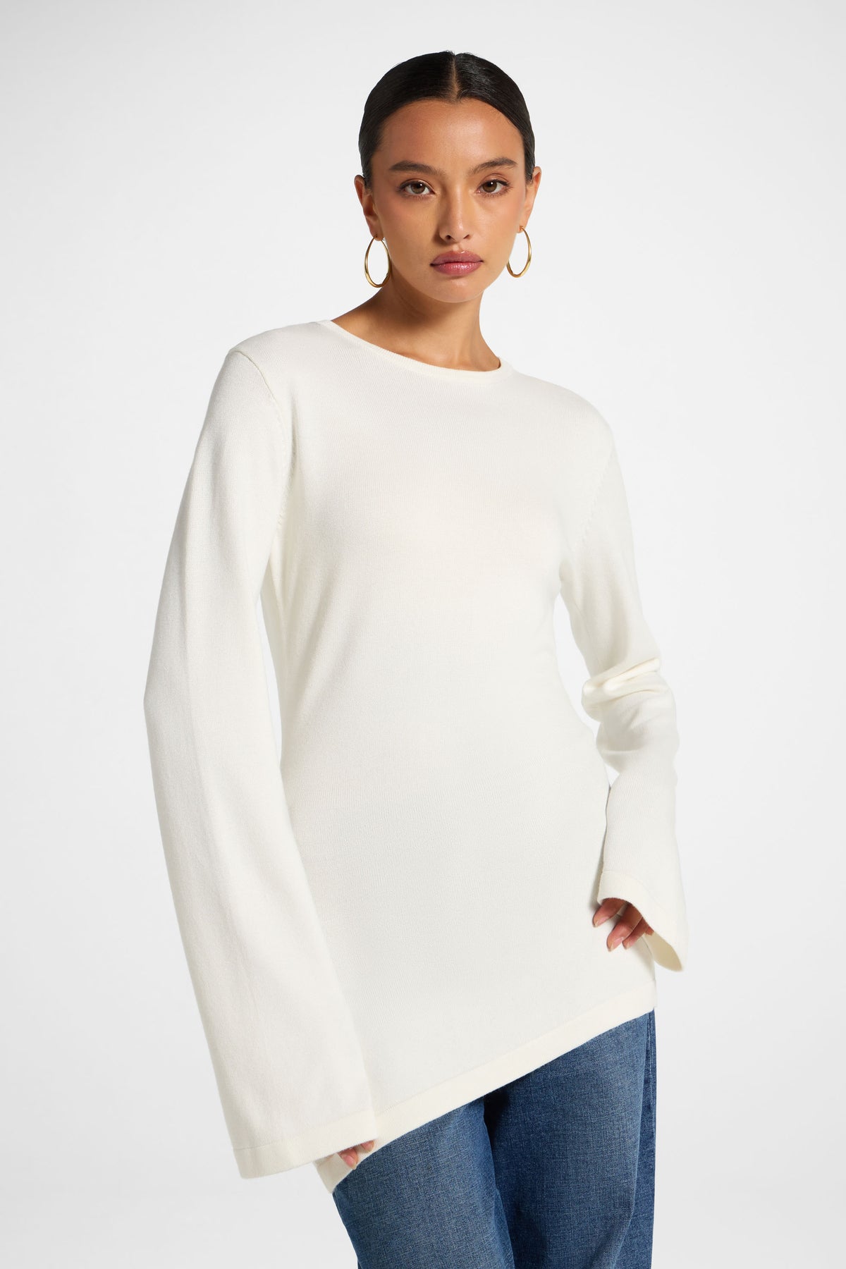 Viscose Asymmetric Knit Top - White