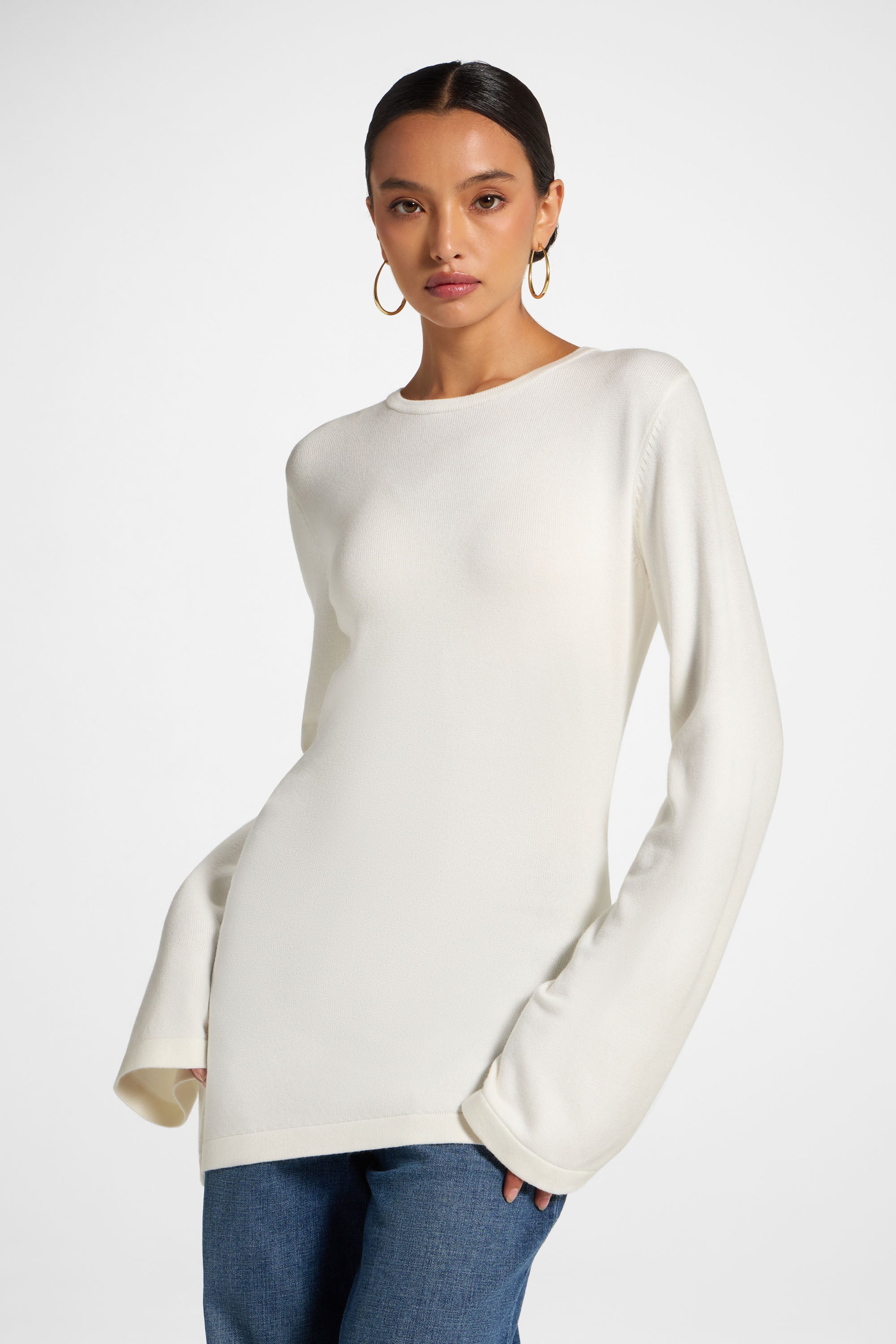 Viscose Asymmetric Knit Top - White