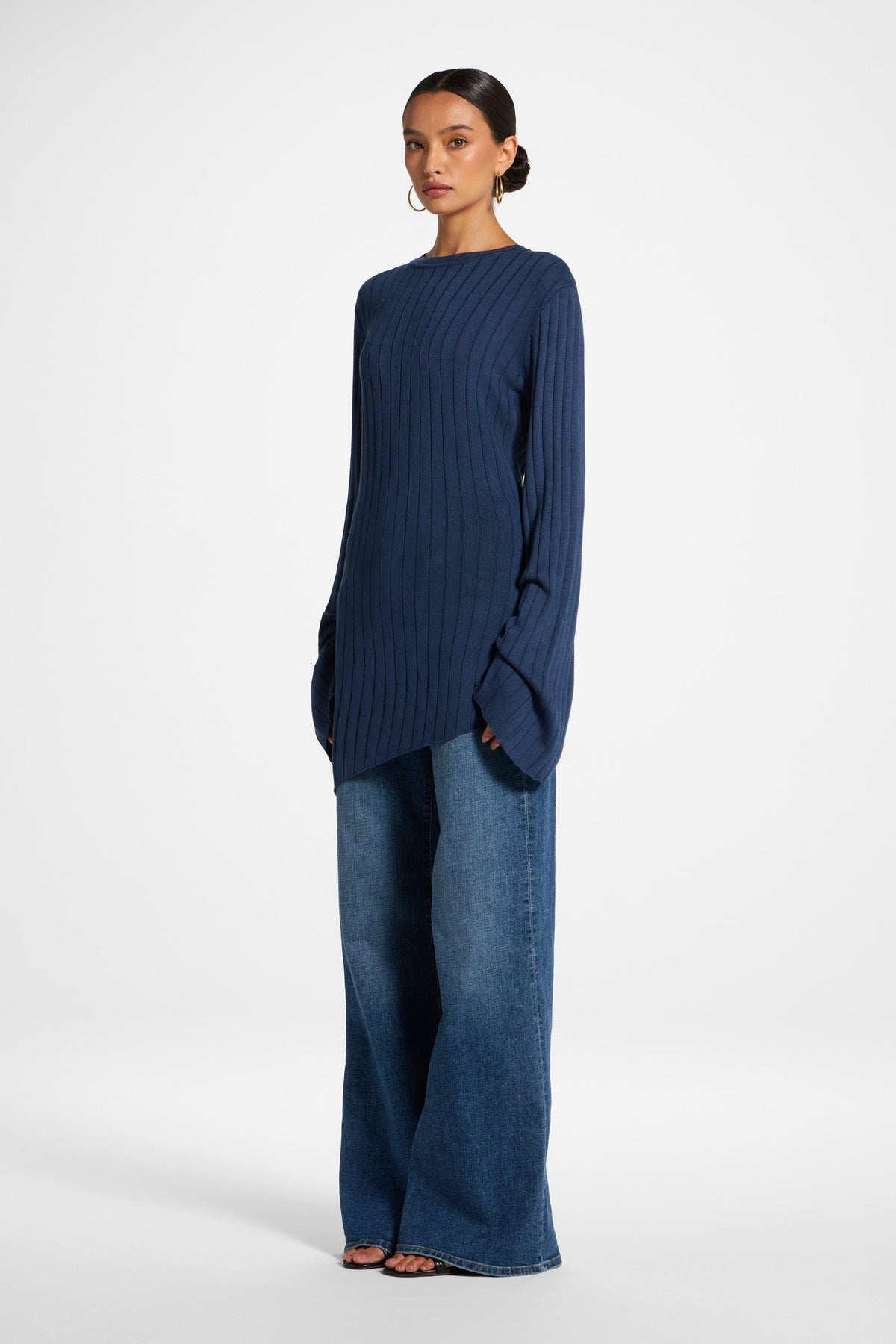 Viscose Rib Knit Tie Back Top - Deep Denim