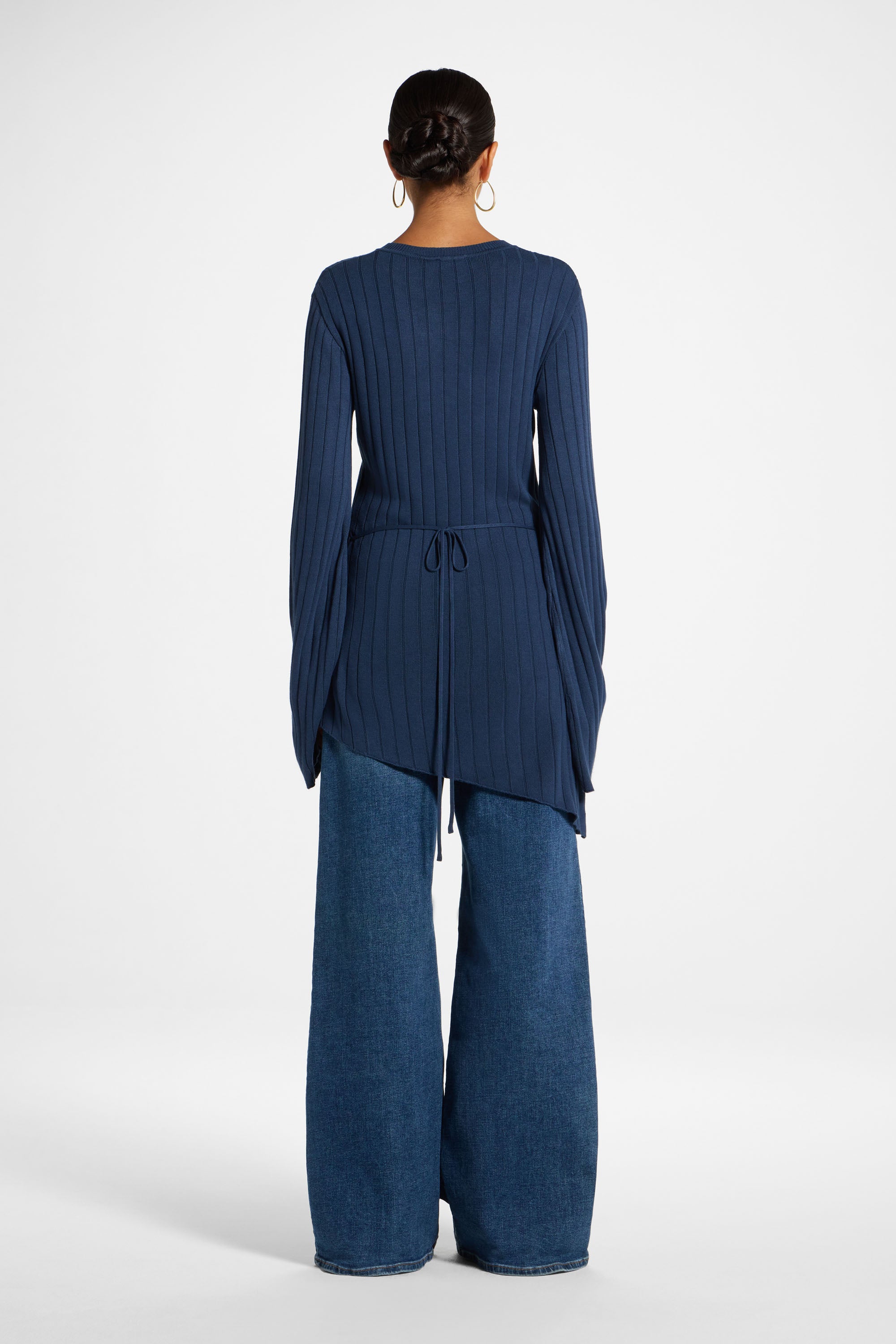 Viscose Rib Knit Tie Back Top - Deep Denim
