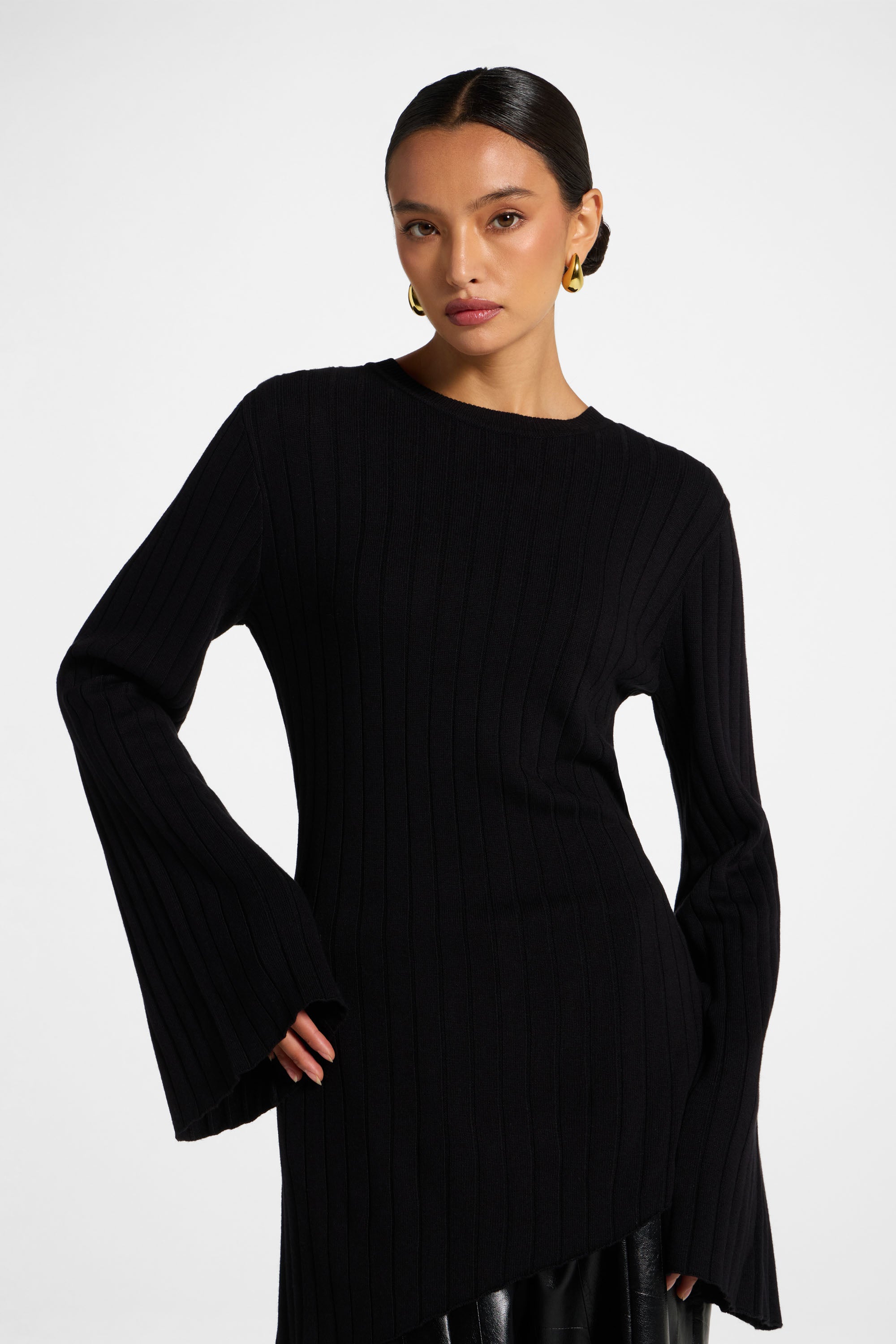 Viscose Rib Knit Tie Back Top - Black