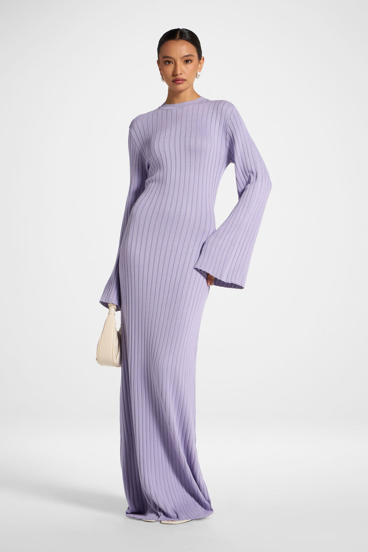 Viscose Ribbed Knit Maxi Dress - Lilac