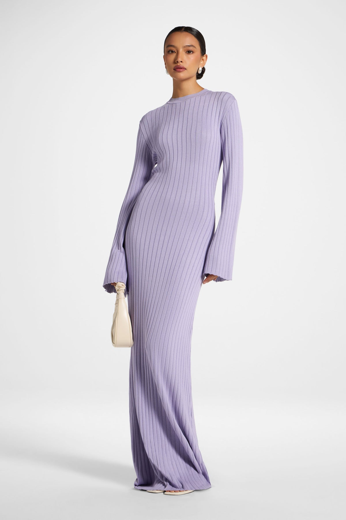 Viscose Ribbed Knit Maxi Dress - Lilac