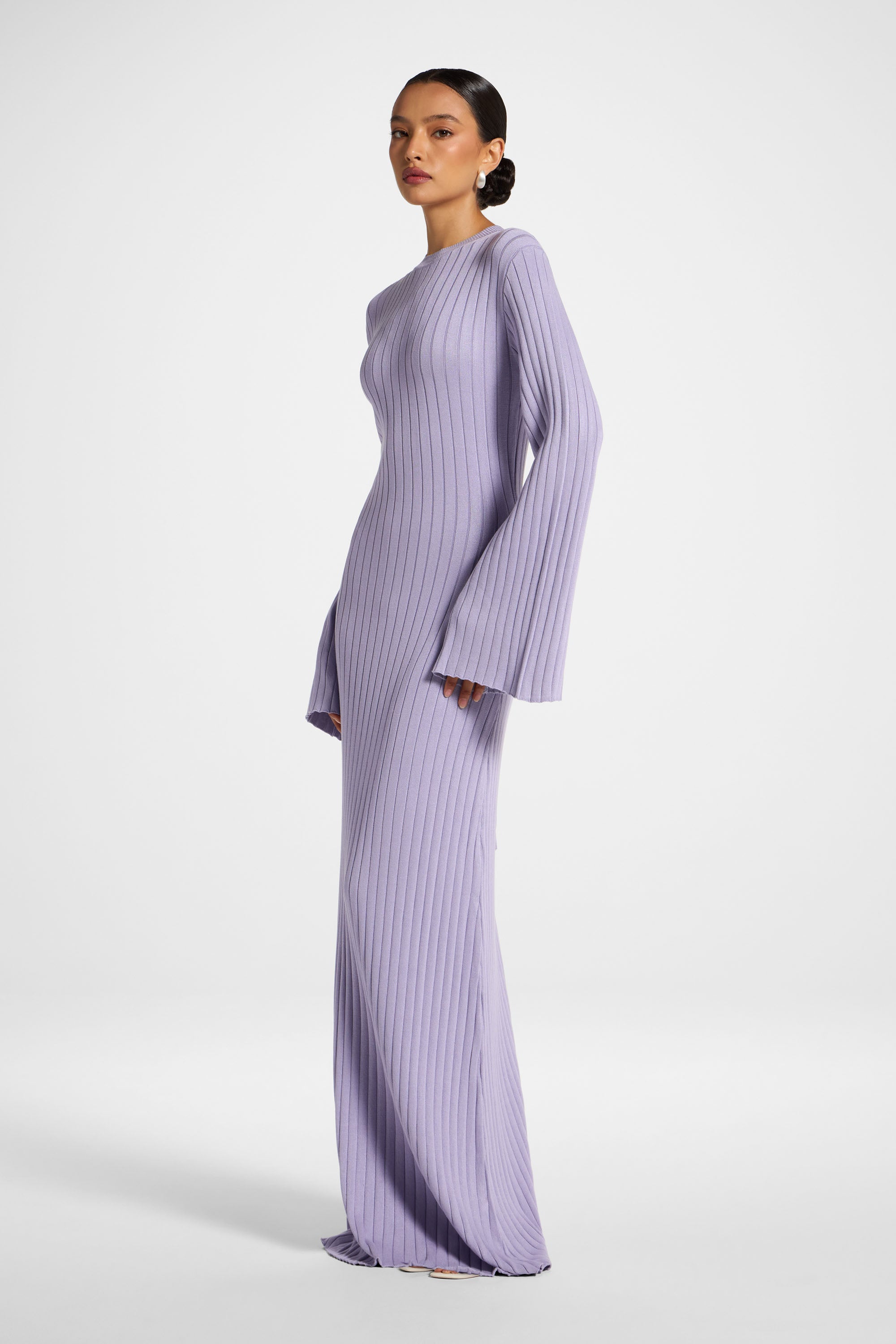 Viscose Ribbed Knit Maxi Dress - Lilac