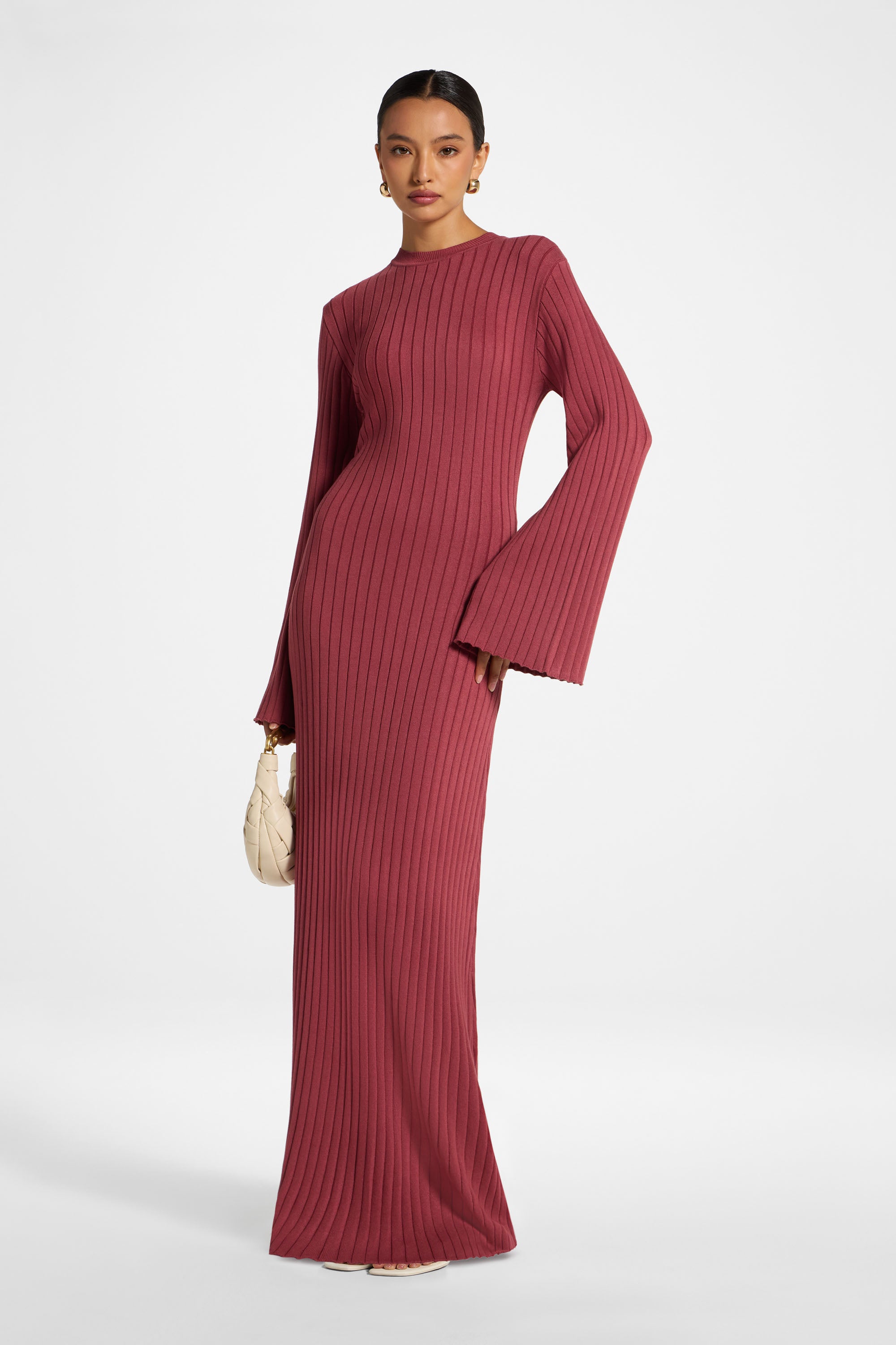 Viscose Ribbed Knit Maxi Dress - Rosette