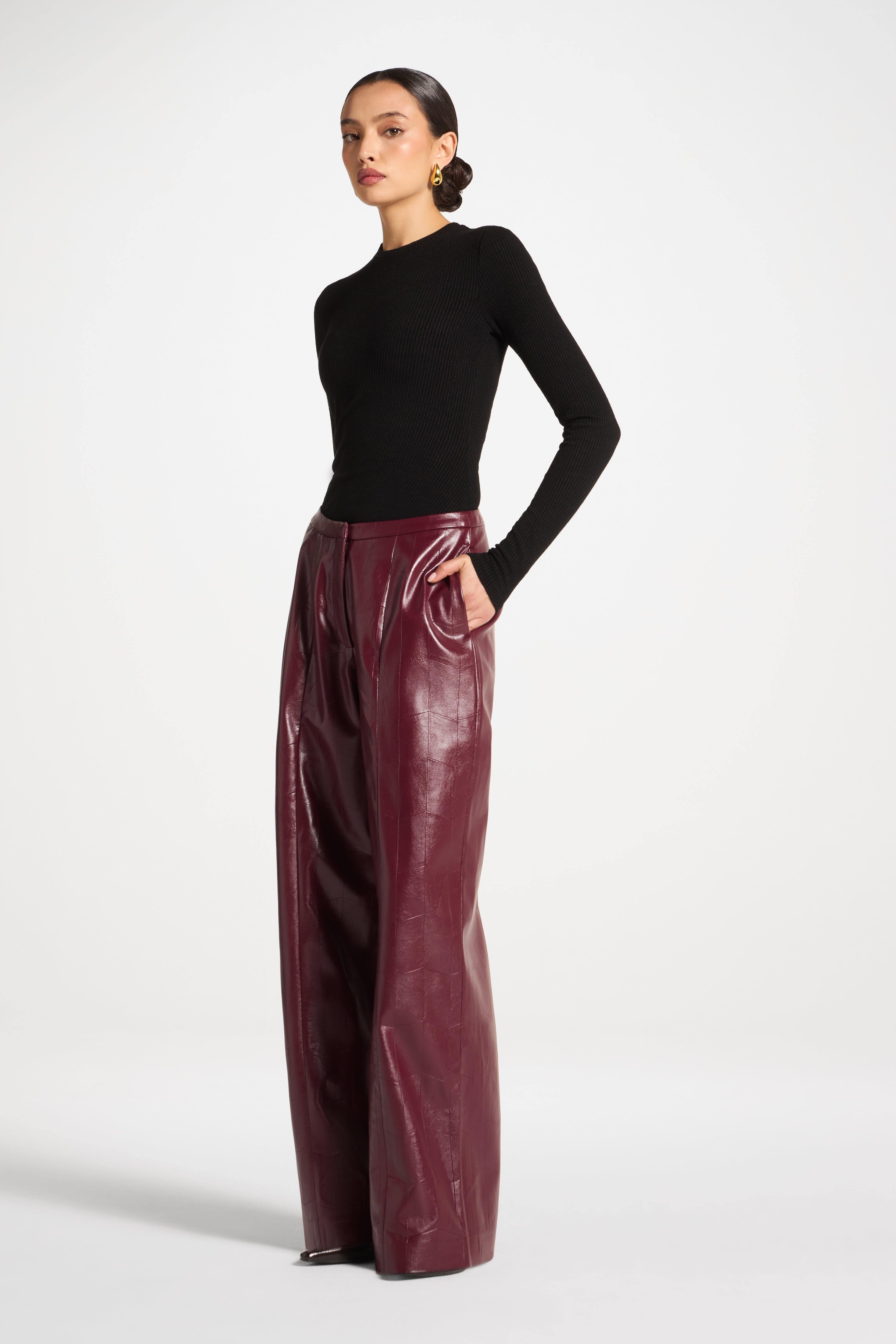 Wide Leg Leather Pants - Fig