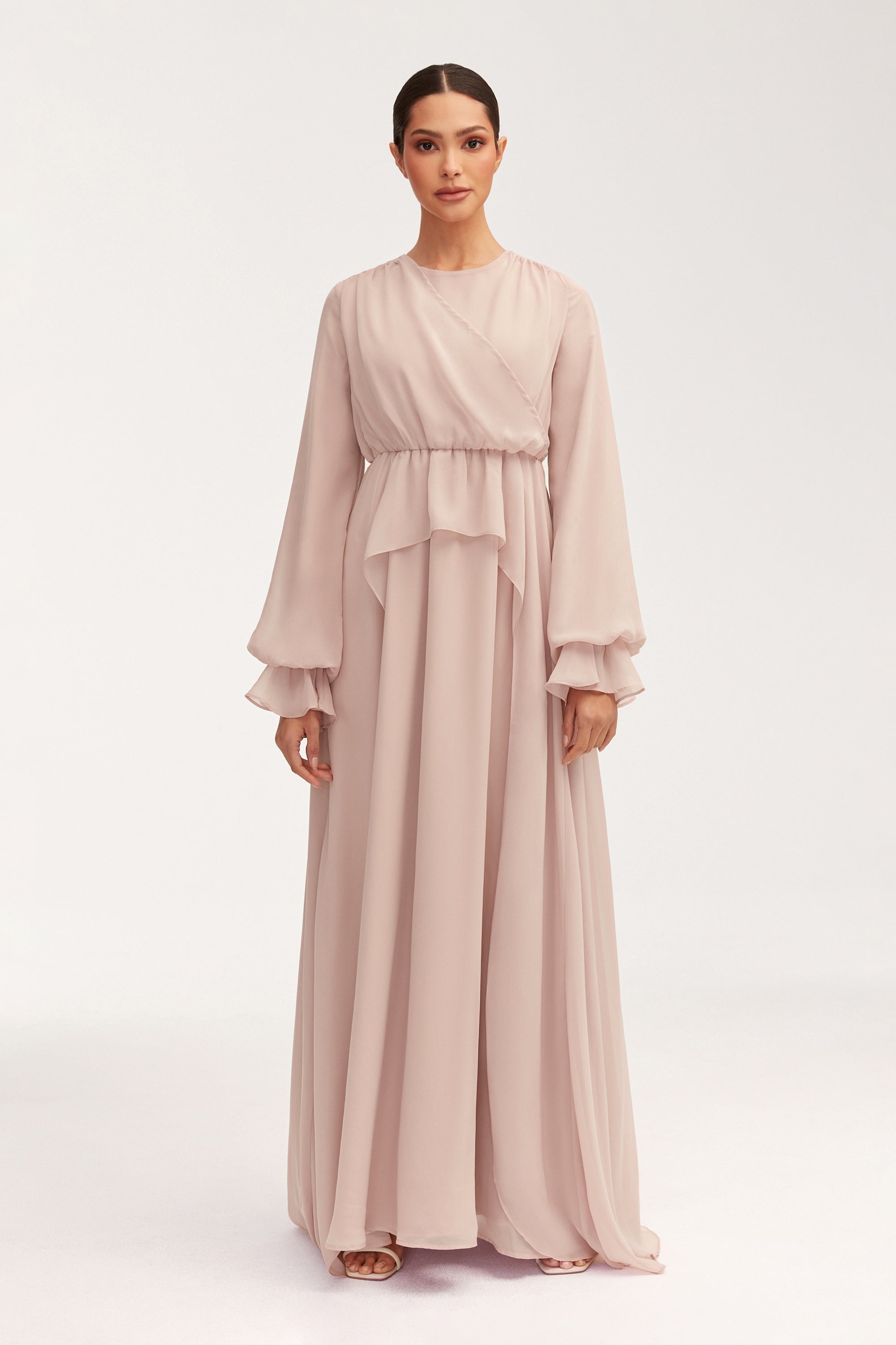 Aara Chiffon Maxi Dress - Jasmine Pink Clothing Veiled 