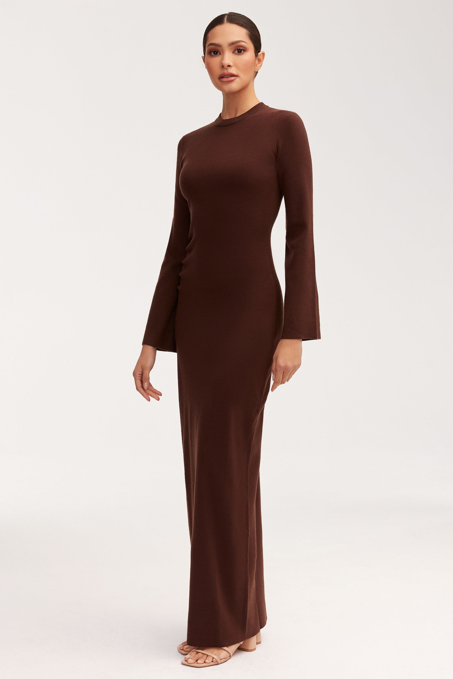 Abigail Rouched Knit Maxi Dress - Dark Brown Dresses Veiled 