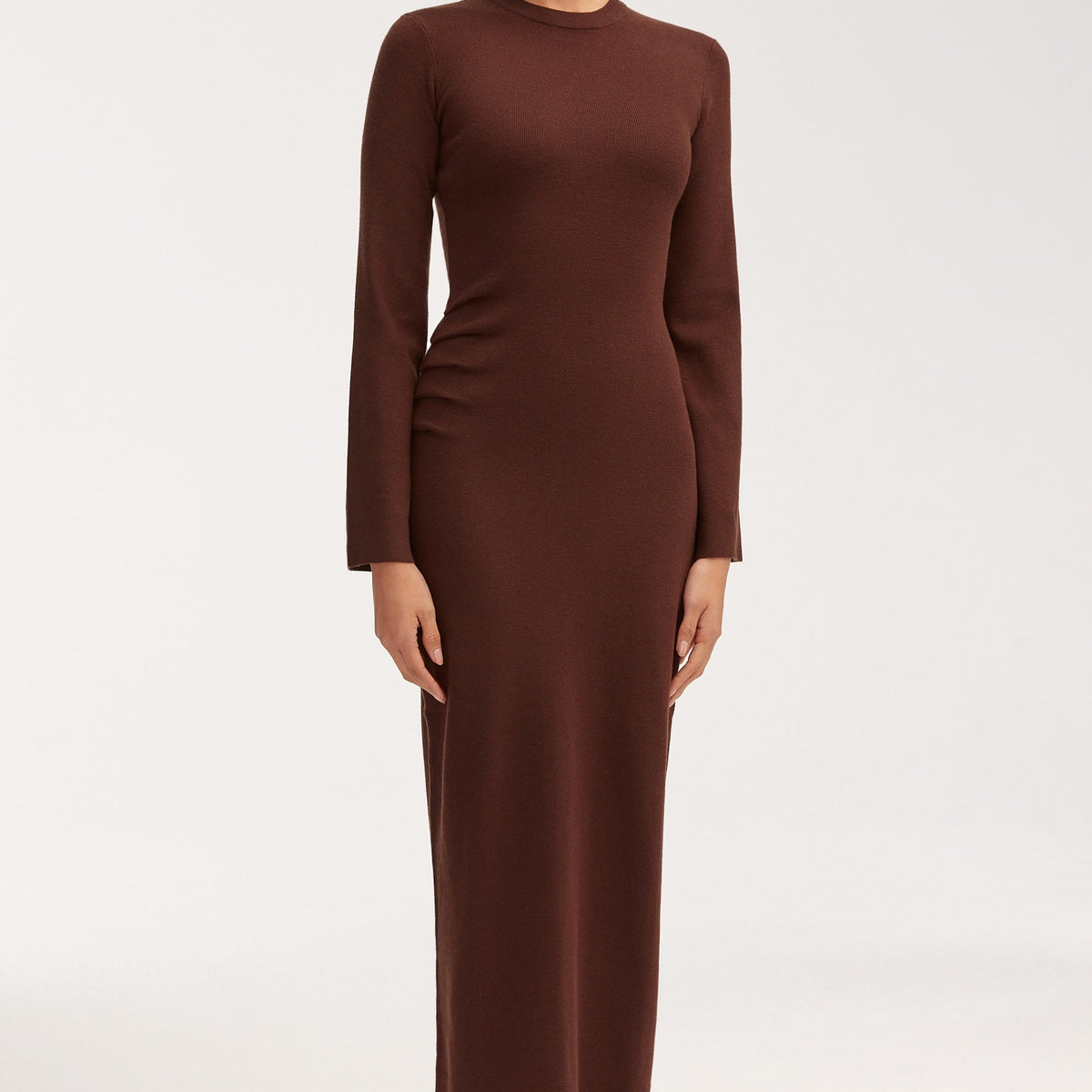 Abigail Rouched Knit Maxi Dress - Dark Brown