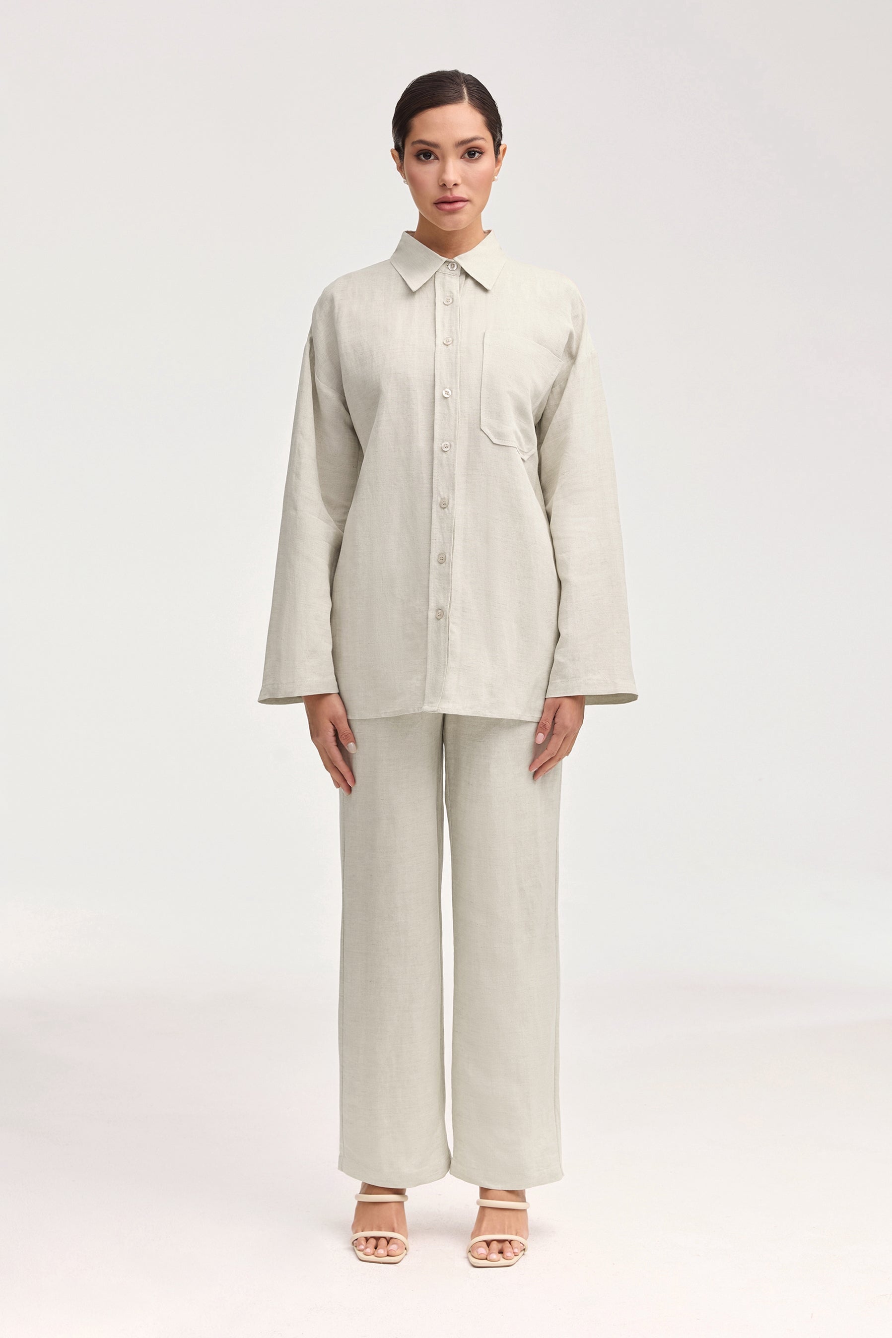Adalila Linen Button Down Top - Oatmeal Clothing Veiled 