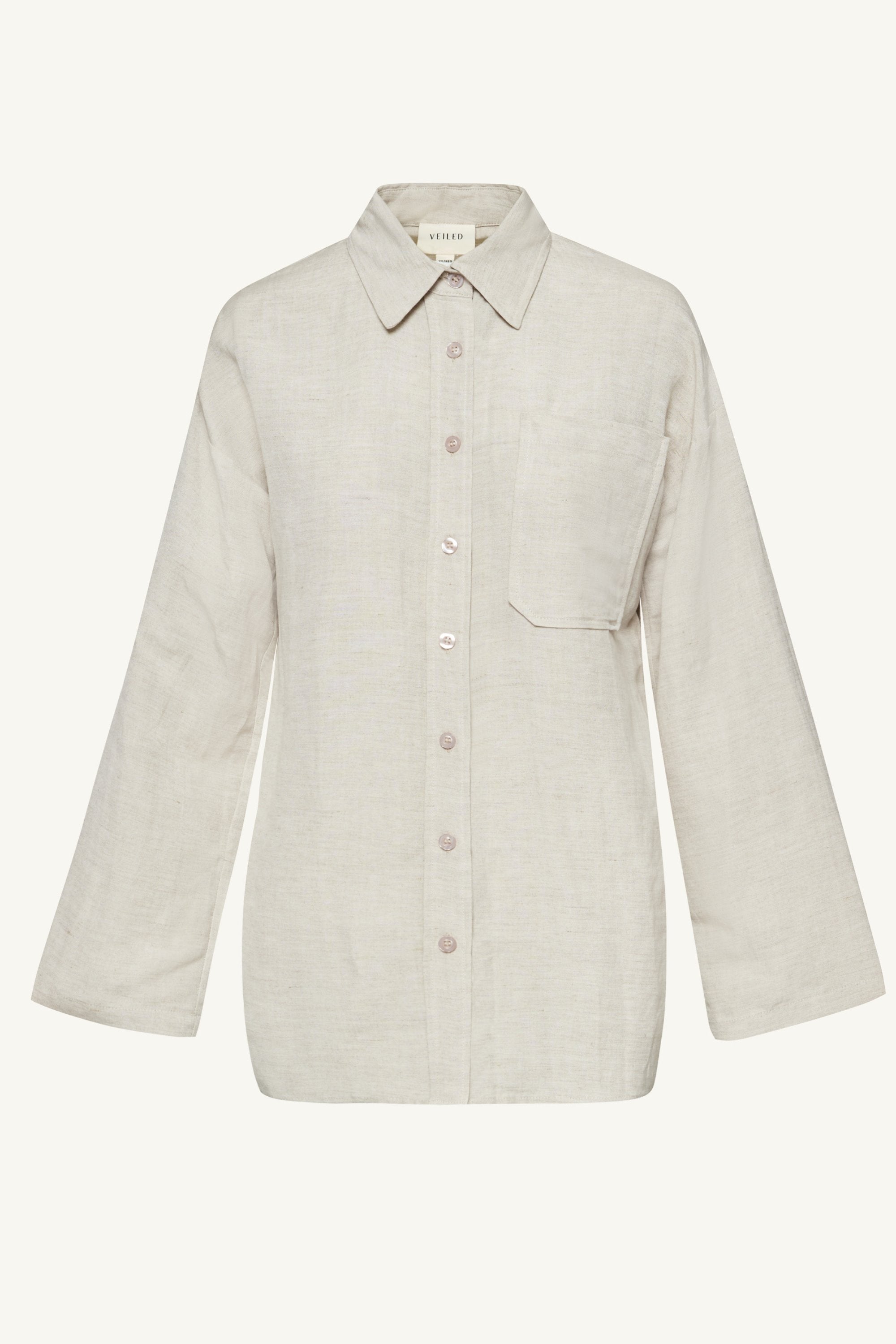 Adalila Linen Button Down Top - Oatmeal Clothing Veiled 