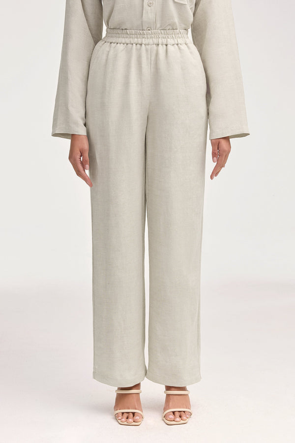 Adalila Linen Wide Leg Pants - Oatmeal Clothing Veiled 