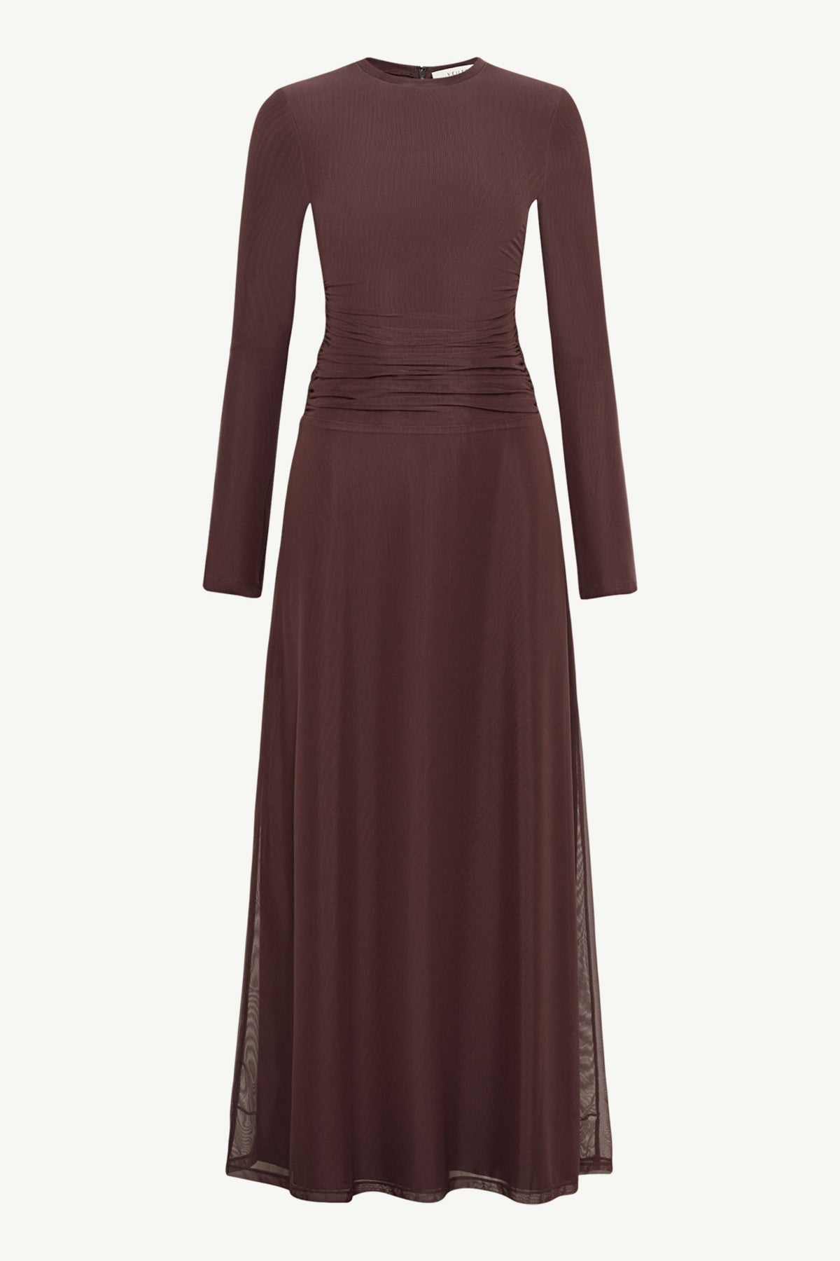 Adelina Rouched Mesh Maxi Dress - Chocolate Plum Clothing Veiled 