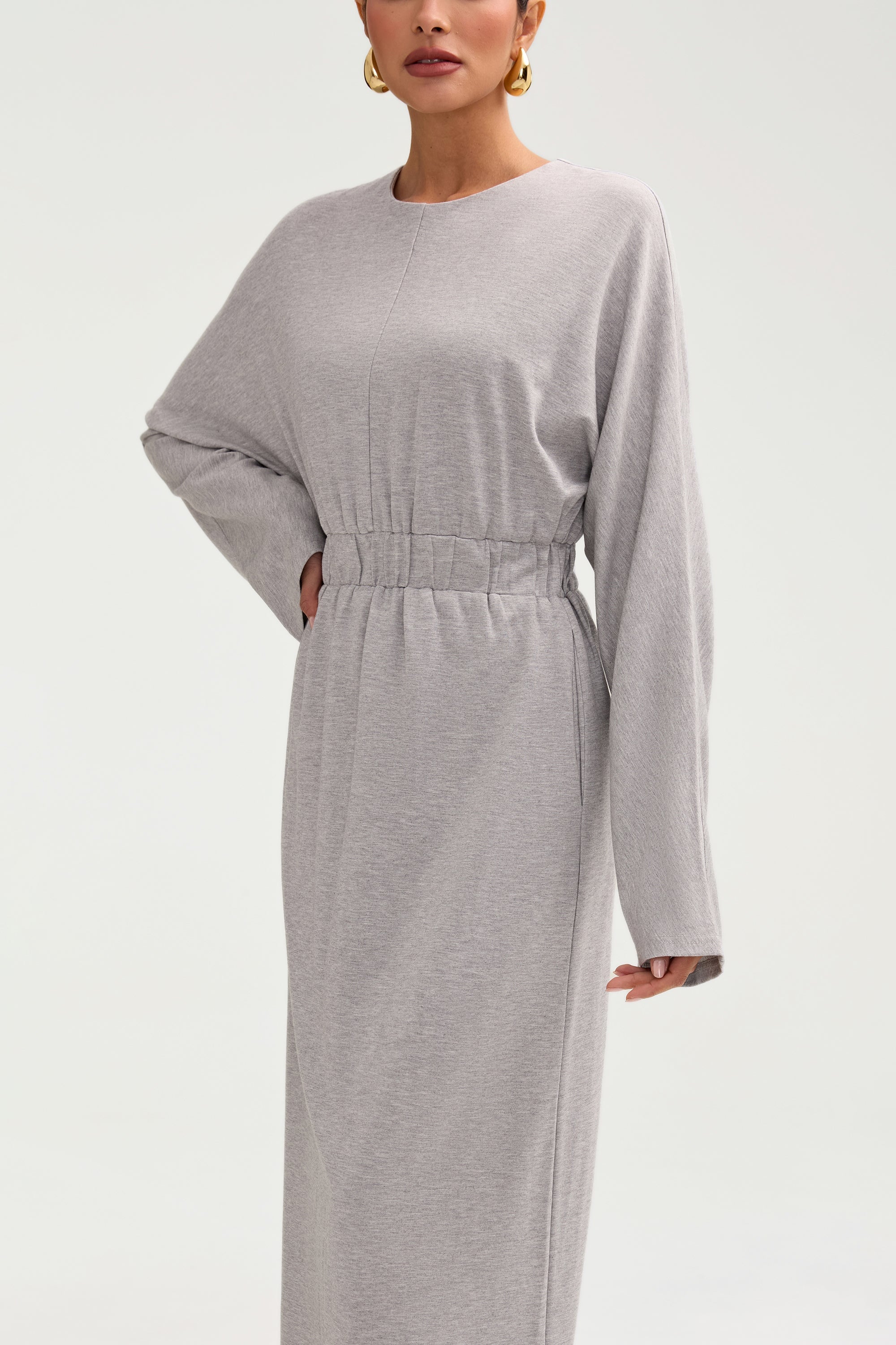 Adelynn Jersey Batwing Maxi Dress - Heather Grey Clothing Veiled 