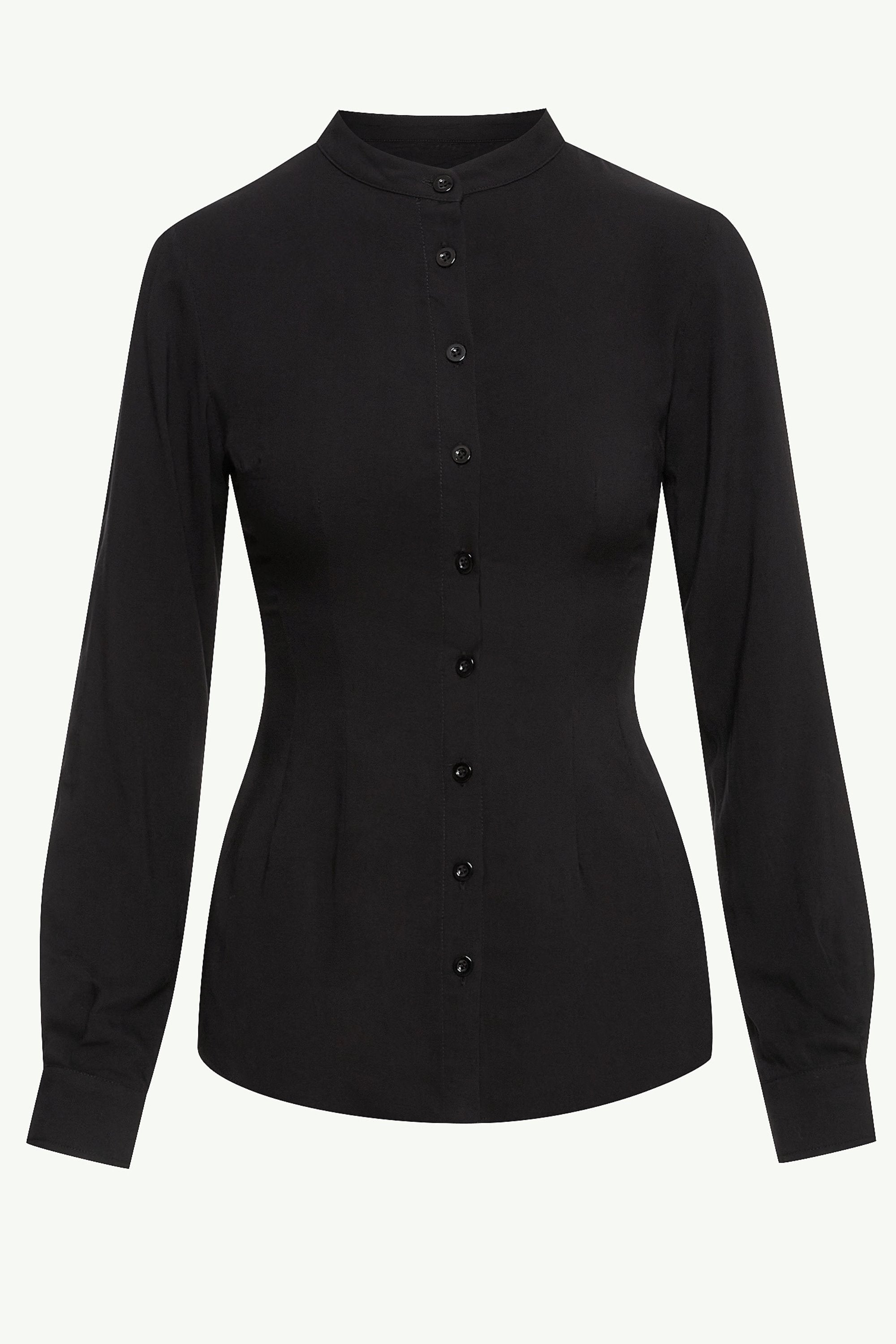 Adina Fitted Button Down Top - Black Clothing Veiled 
