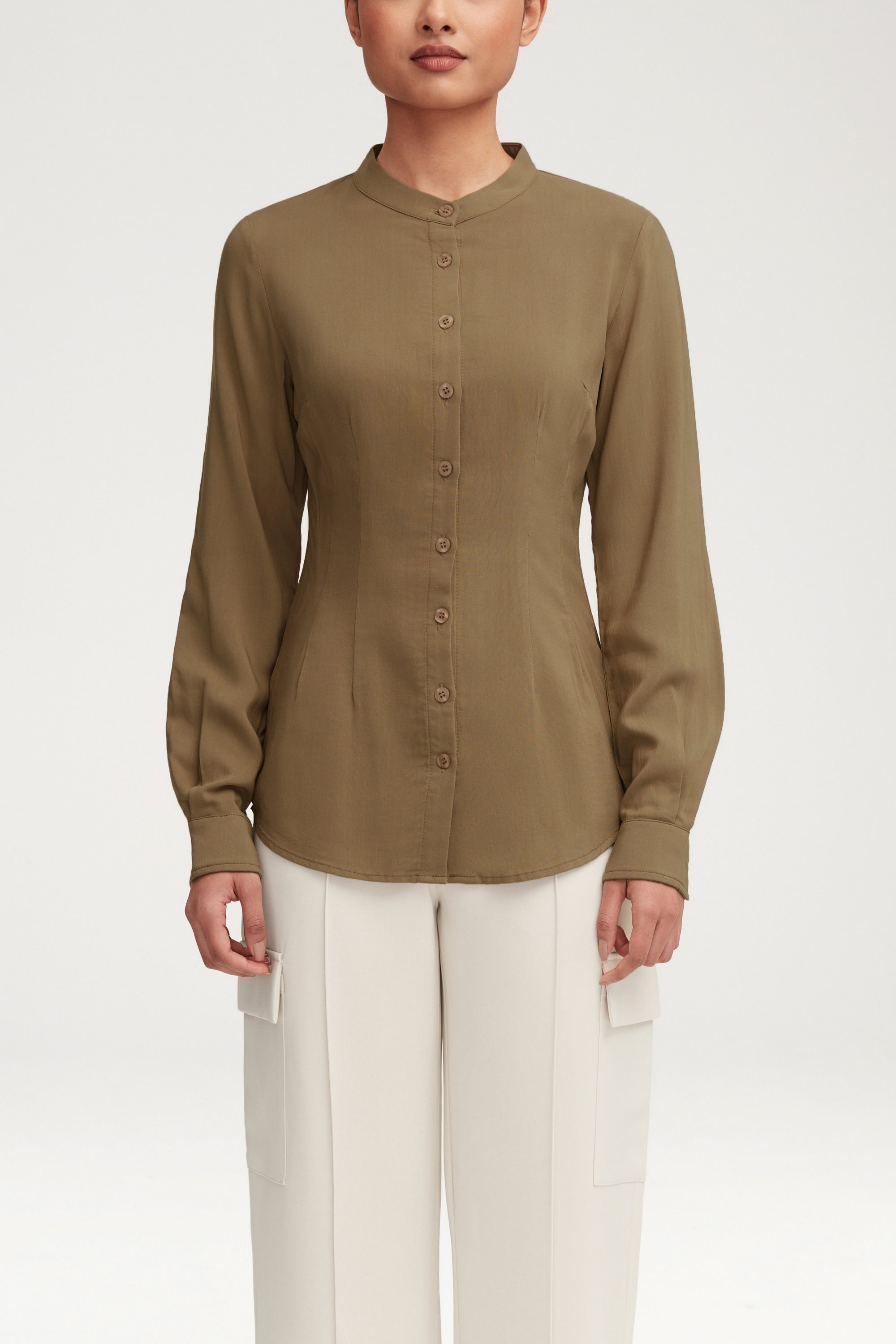 Adina Fitted Button Down Top - Desert Sage Clothing Veiled 