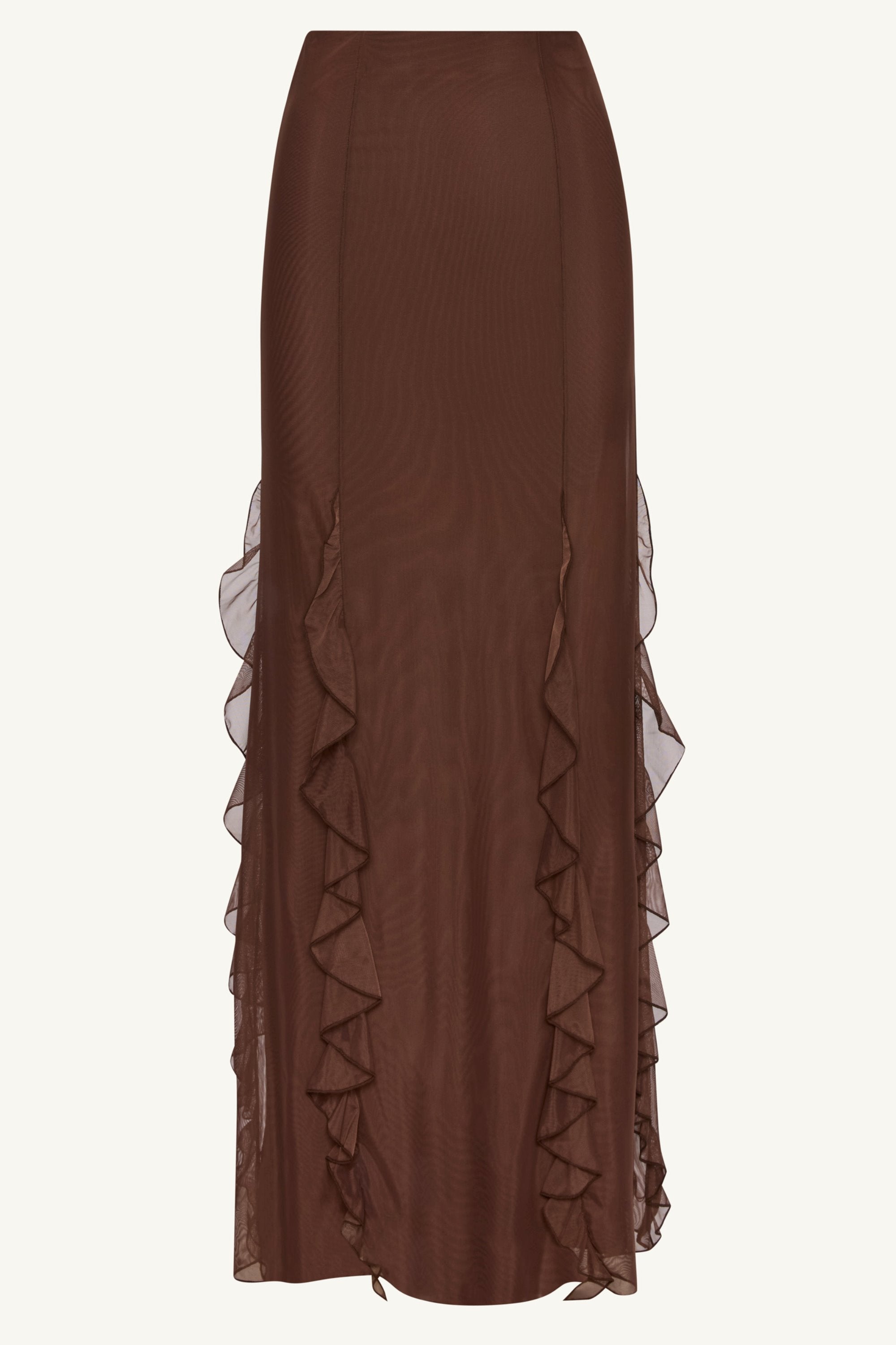 Adriana Waterfall Mesh Maxi Skirt - Brown Clothing Veiled 