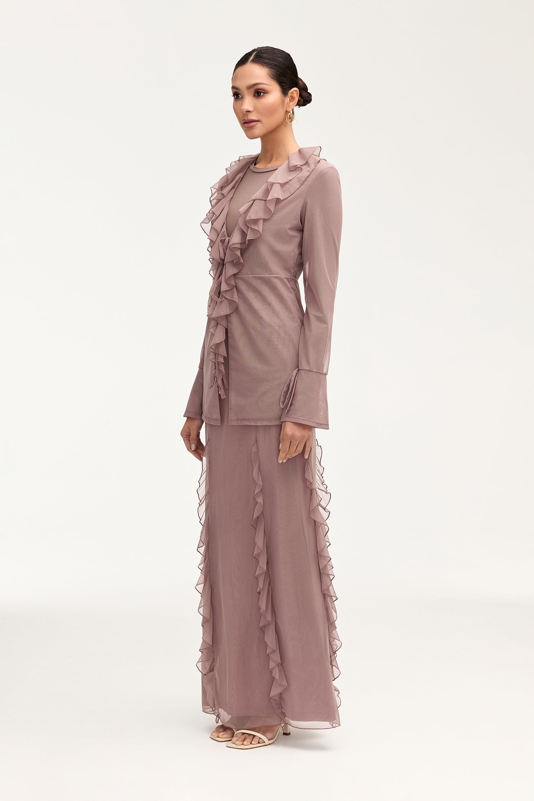 Adriana Waterfall Mesh Maxi Skirt - Twilight Mauve Clothing Veiled 
