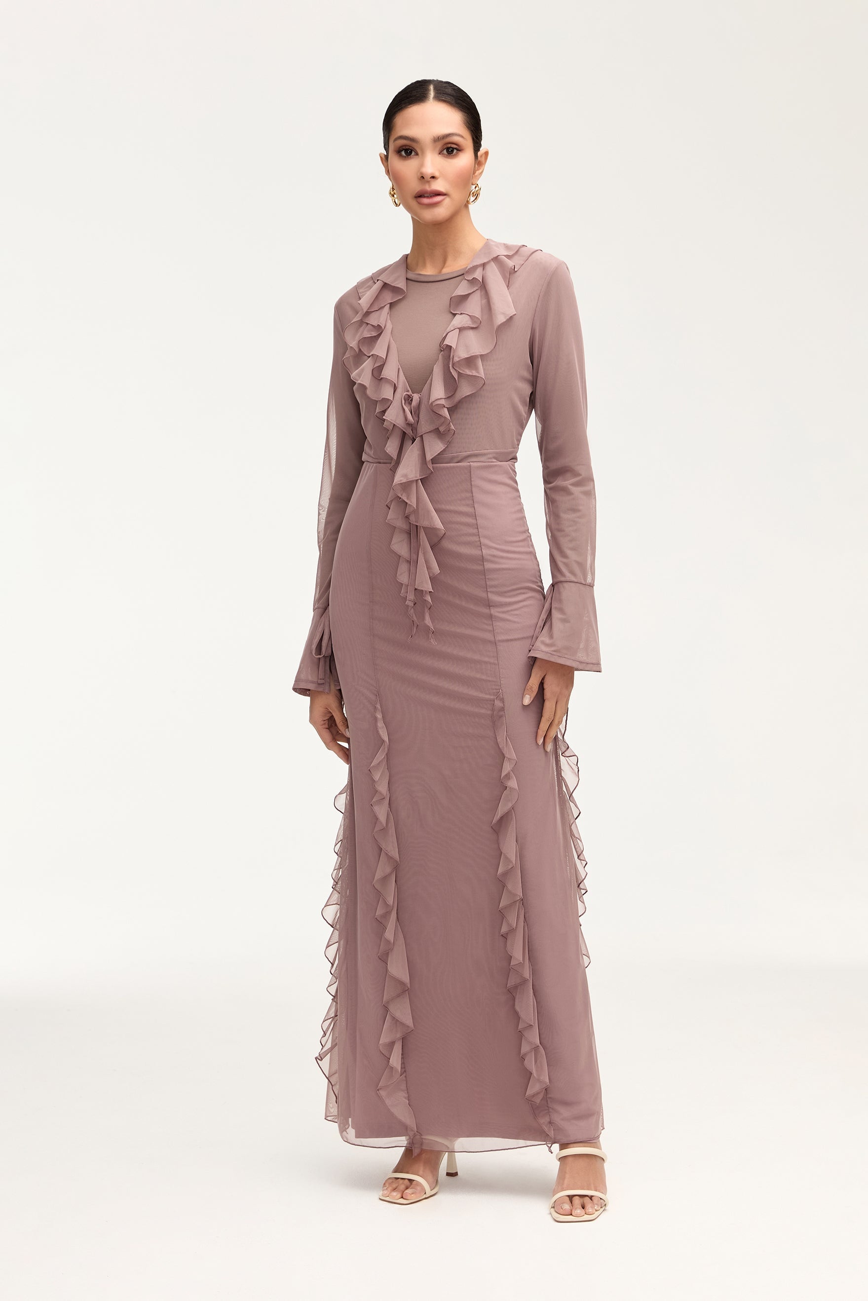 Adriana Waterfall Mesh Maxi Skirt - Twilight Mauve Clothing Veiled 