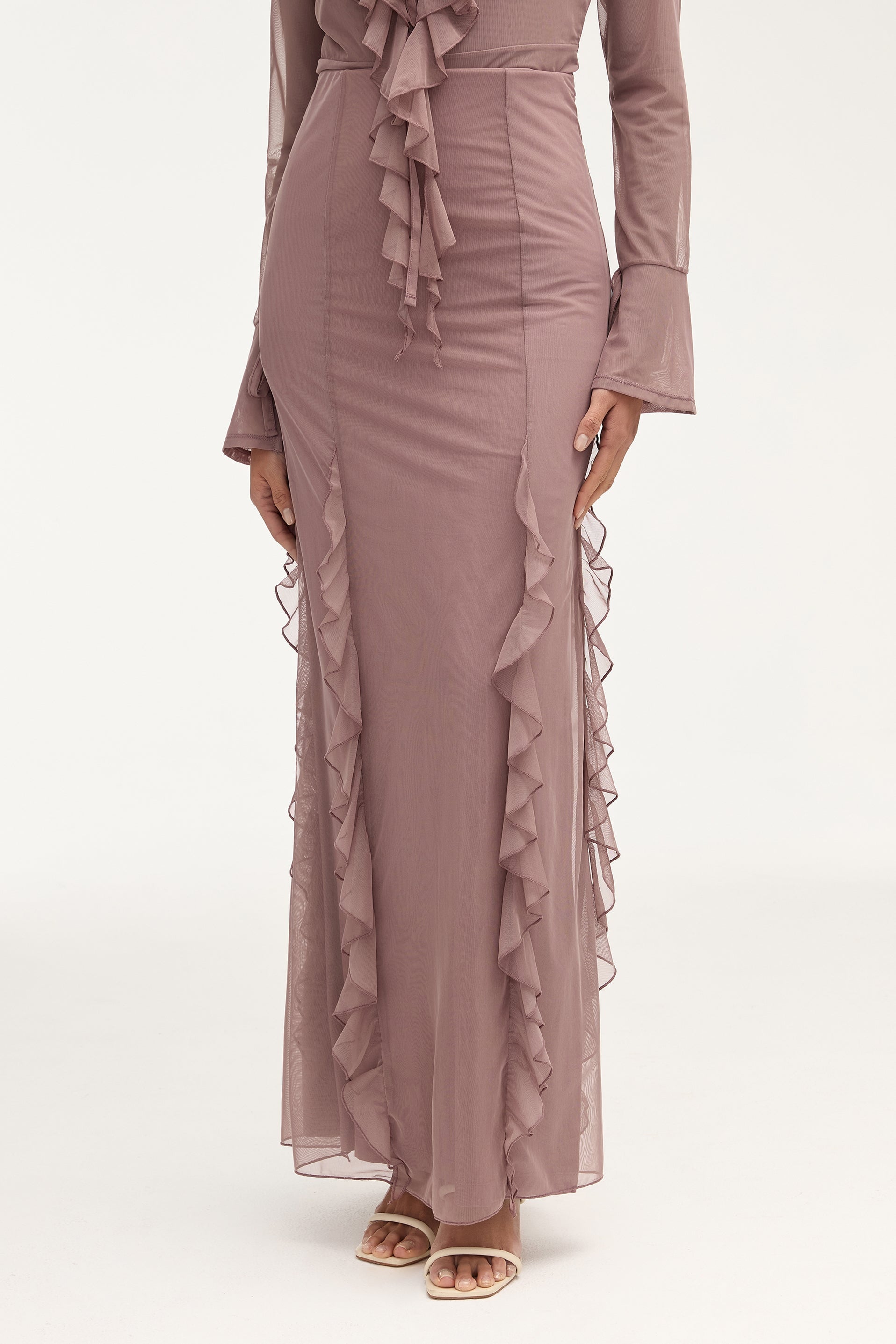 Adriana Waterfall Mesh Maxi Skirt - Twilight Mauve Clothing Veiled 