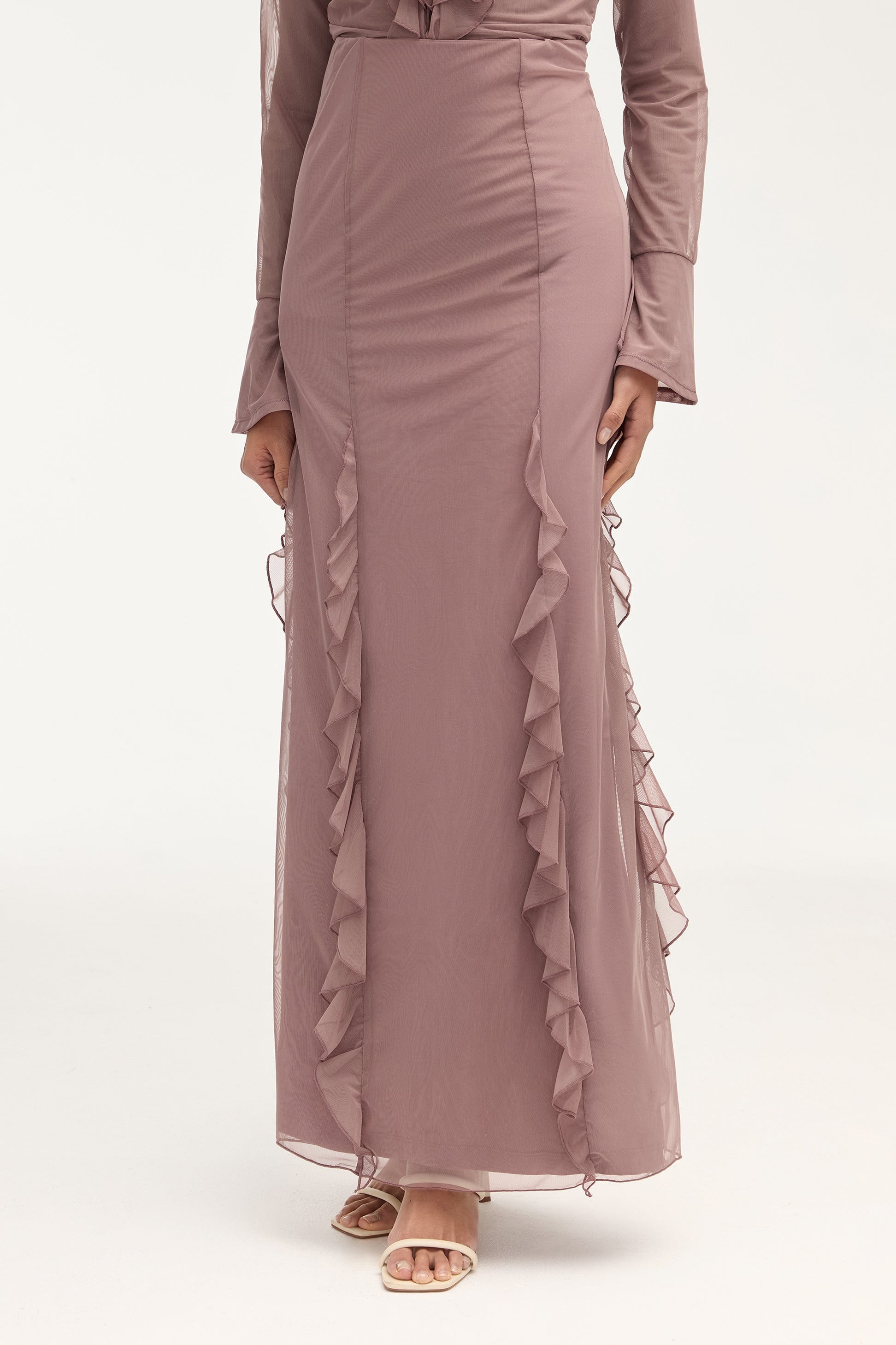 Adriana Waterfall Mesh Maxi Skirt - Twilight Mauve Clothing Veiled 