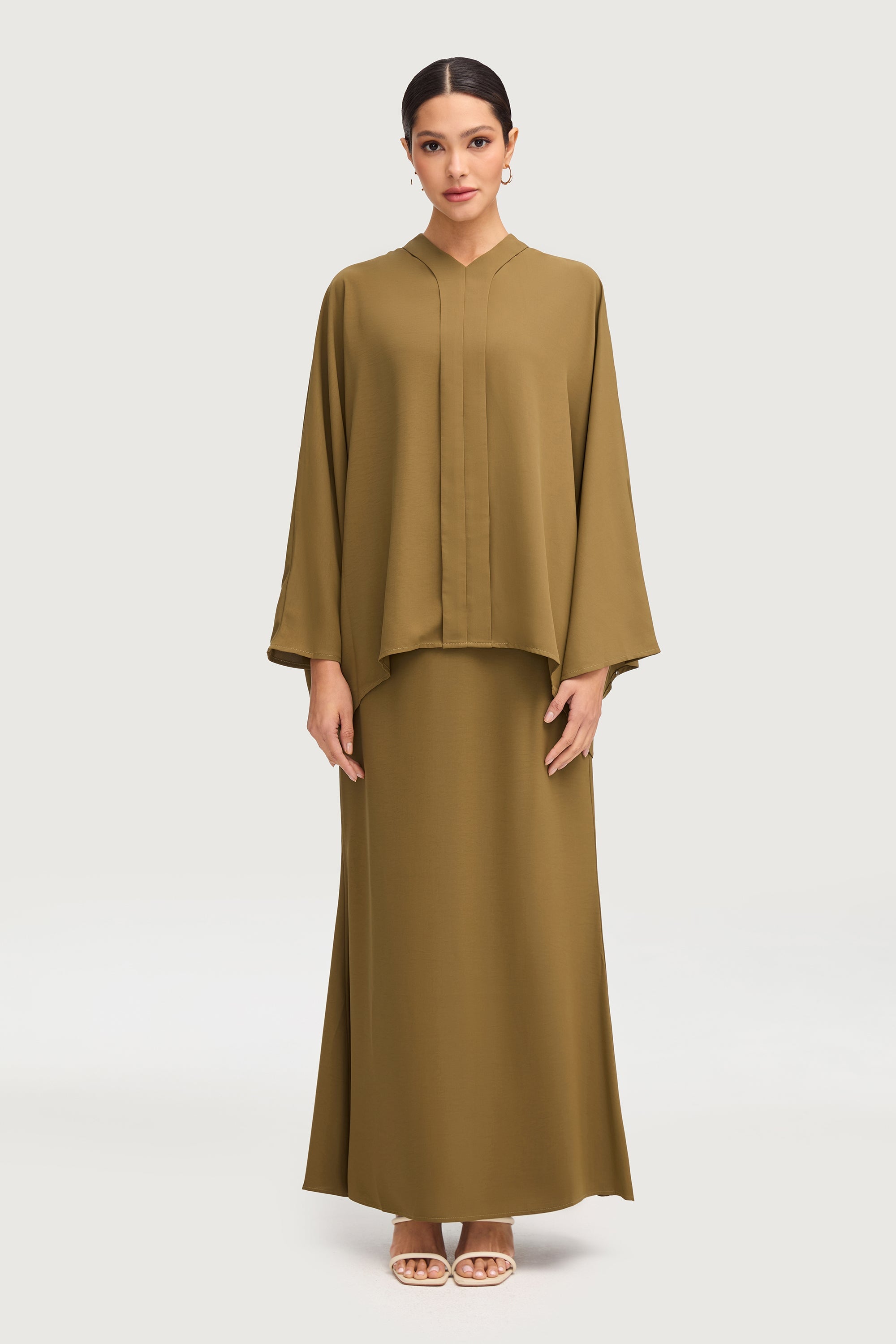 Afraa Top & Maxi Skirt Set - Olive Set Veiled Collection 