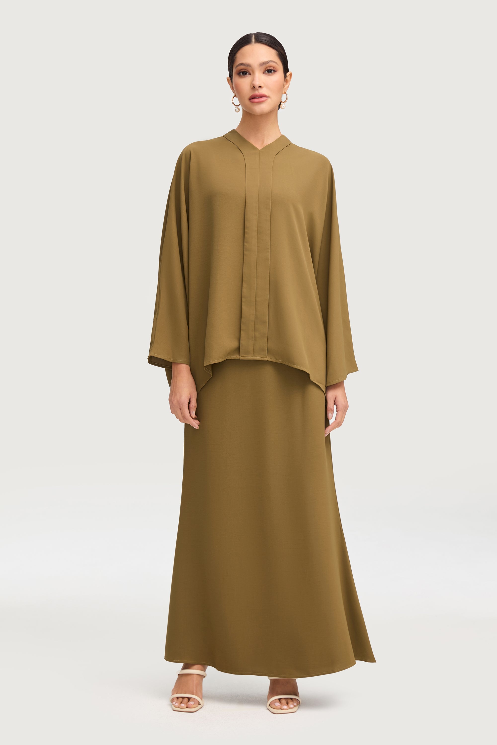 Afraa Top & Maxi Skirt Set - Olive Set Veiled Collection 