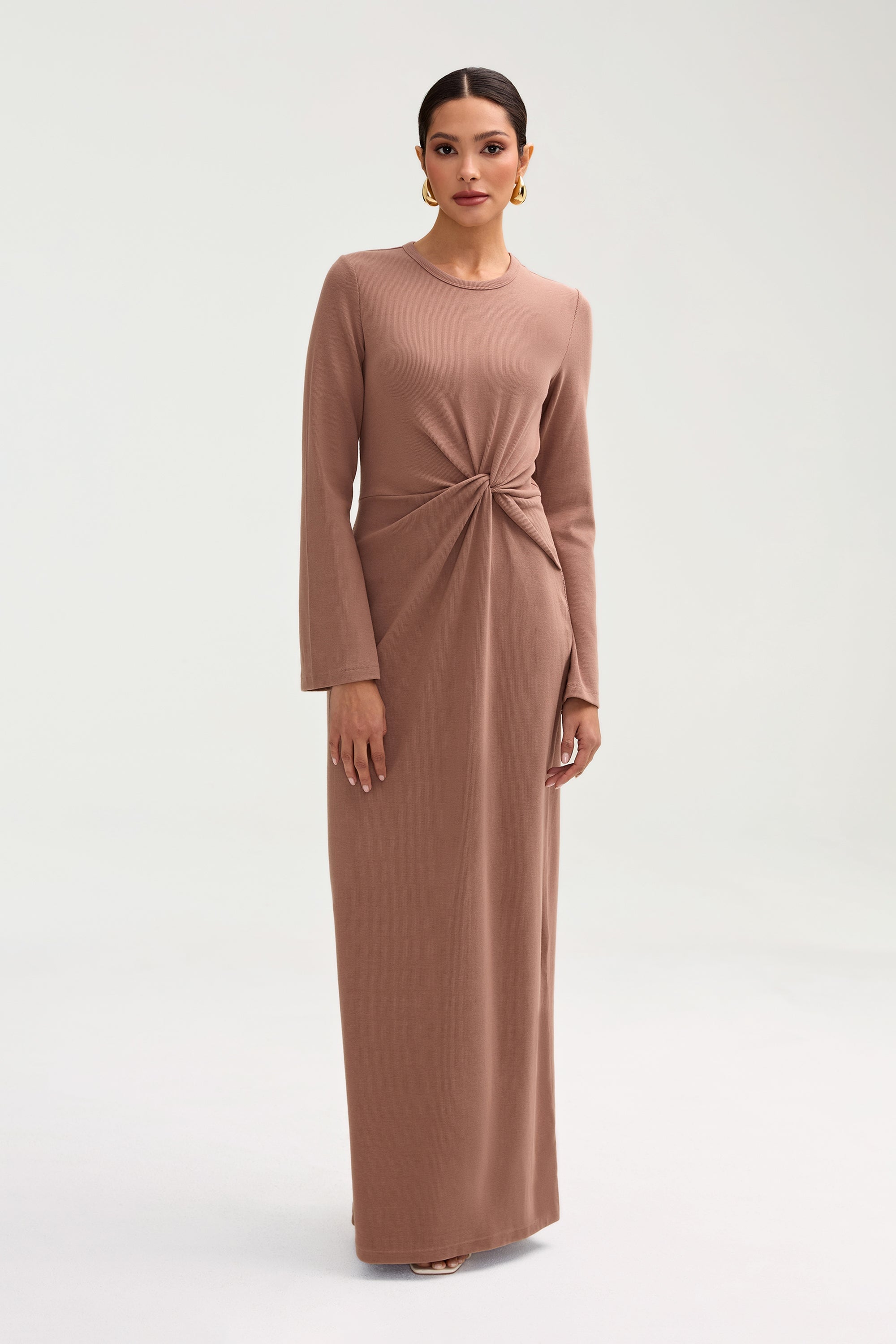 Aissia Ribbed Twist Front Maxi Dress - Brownie Clothing Veiled 