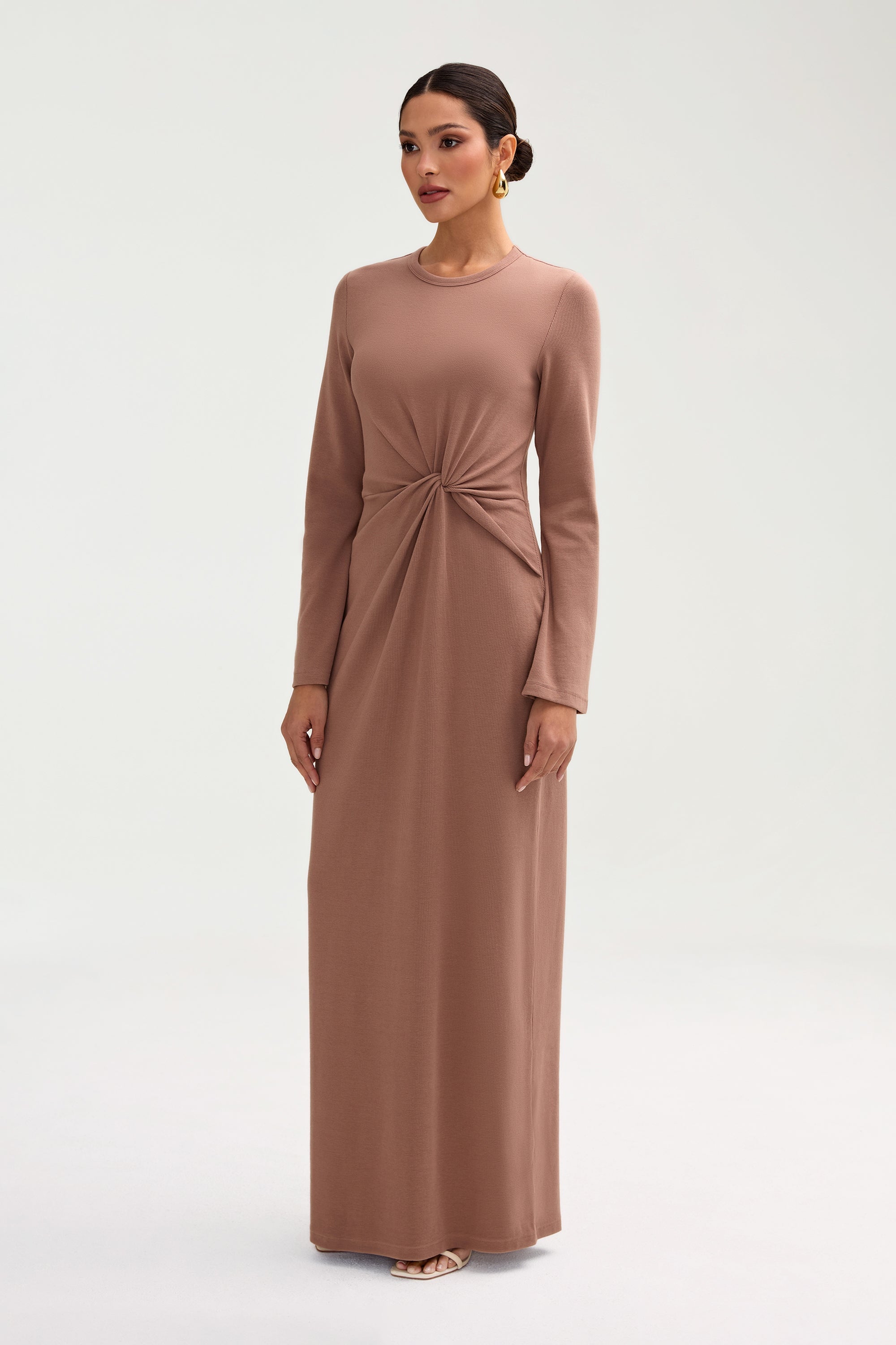 Aissia Ribbed Twist Front Maxi Dress - Brownie Clothing Veiled 