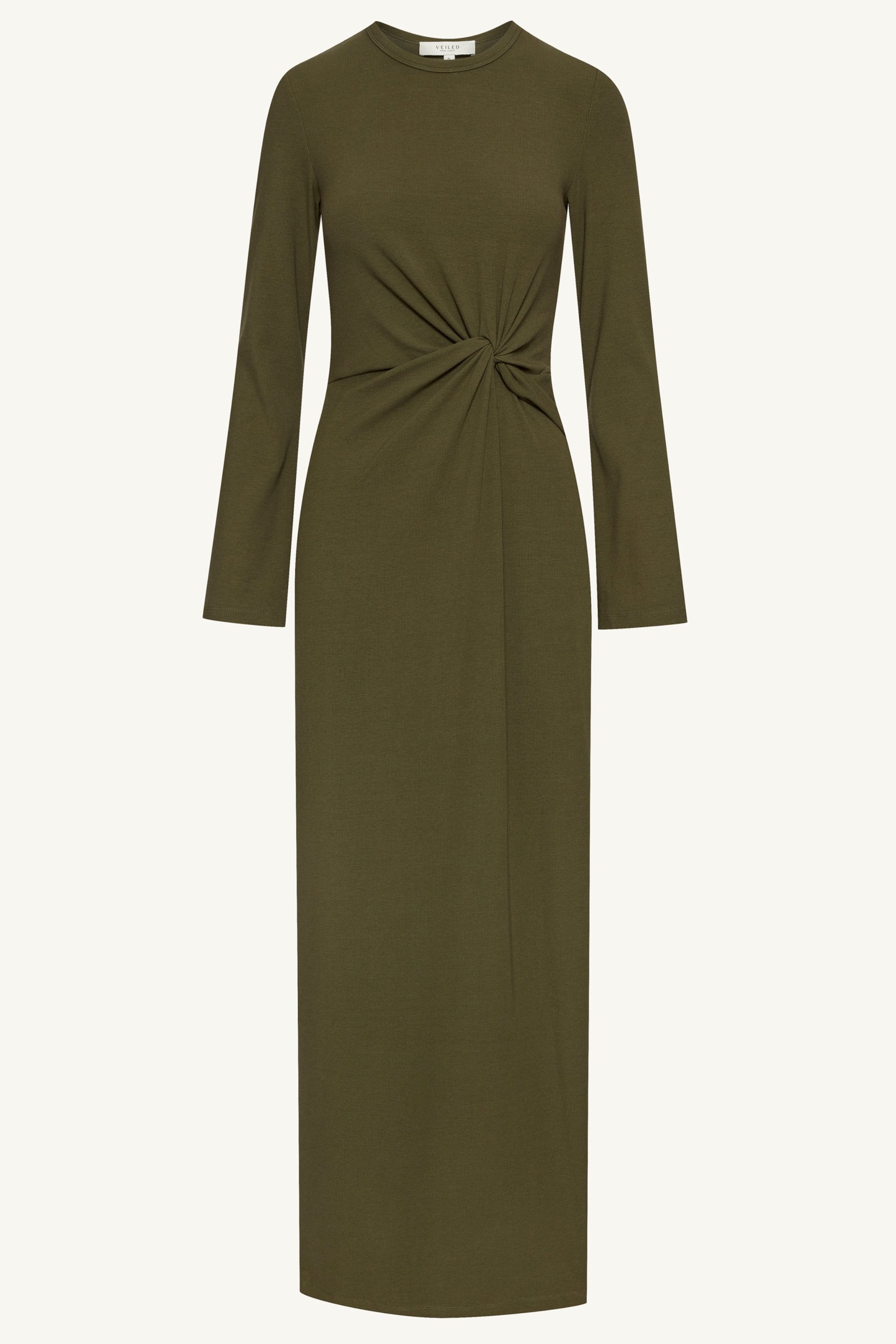 Aissia Ribbed Twist Front Maxi Dress - Olive Night