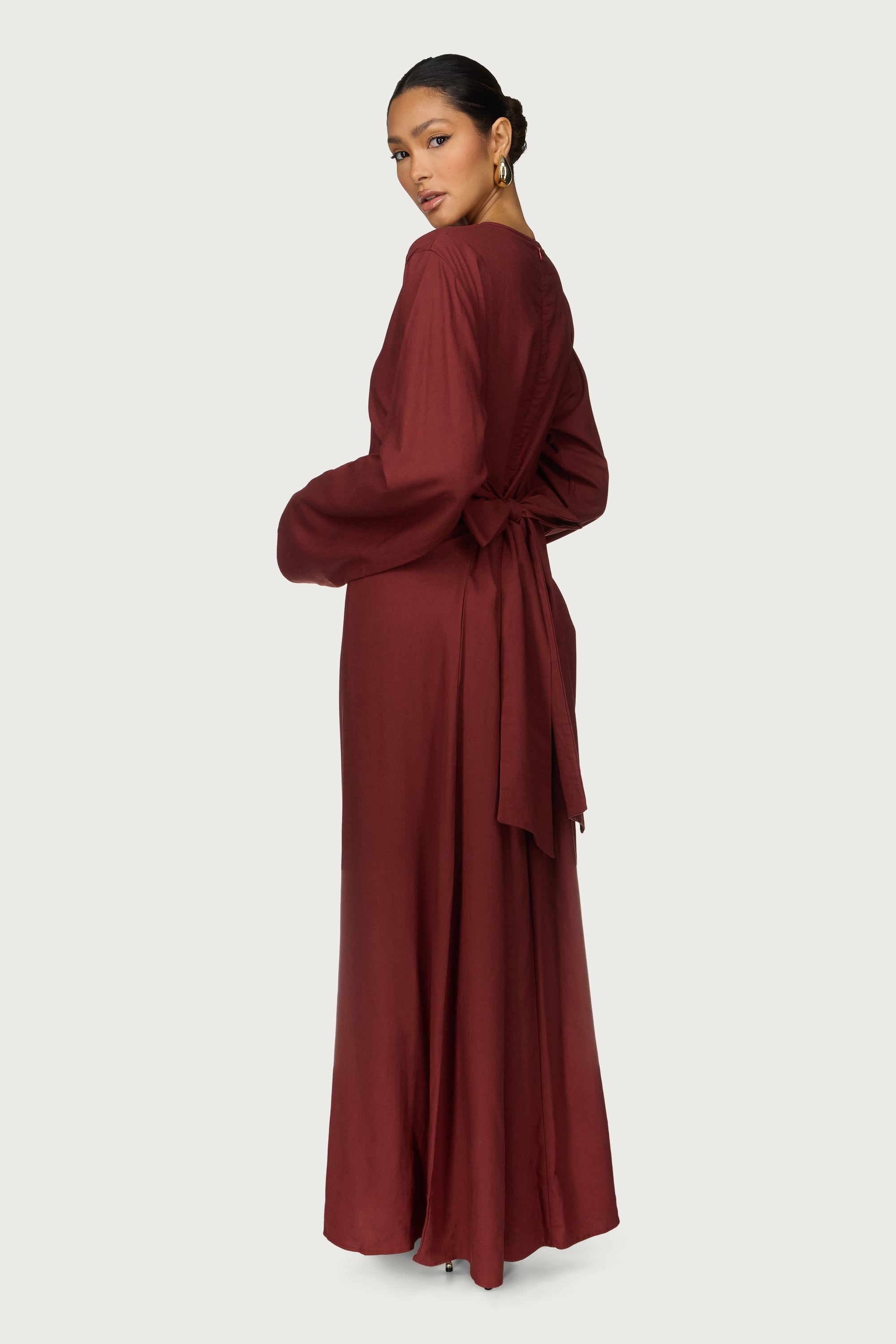 Aleena Linen Tie Maxi Dress - Chocolate Truffle