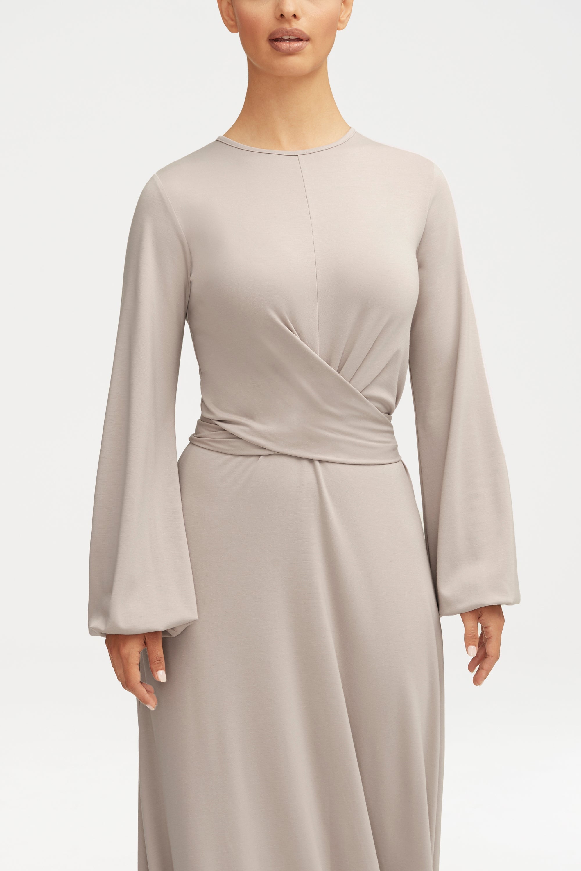 Alice Jersey Tie Waist Maxi Dress - Light Grey Clothing Veiled 