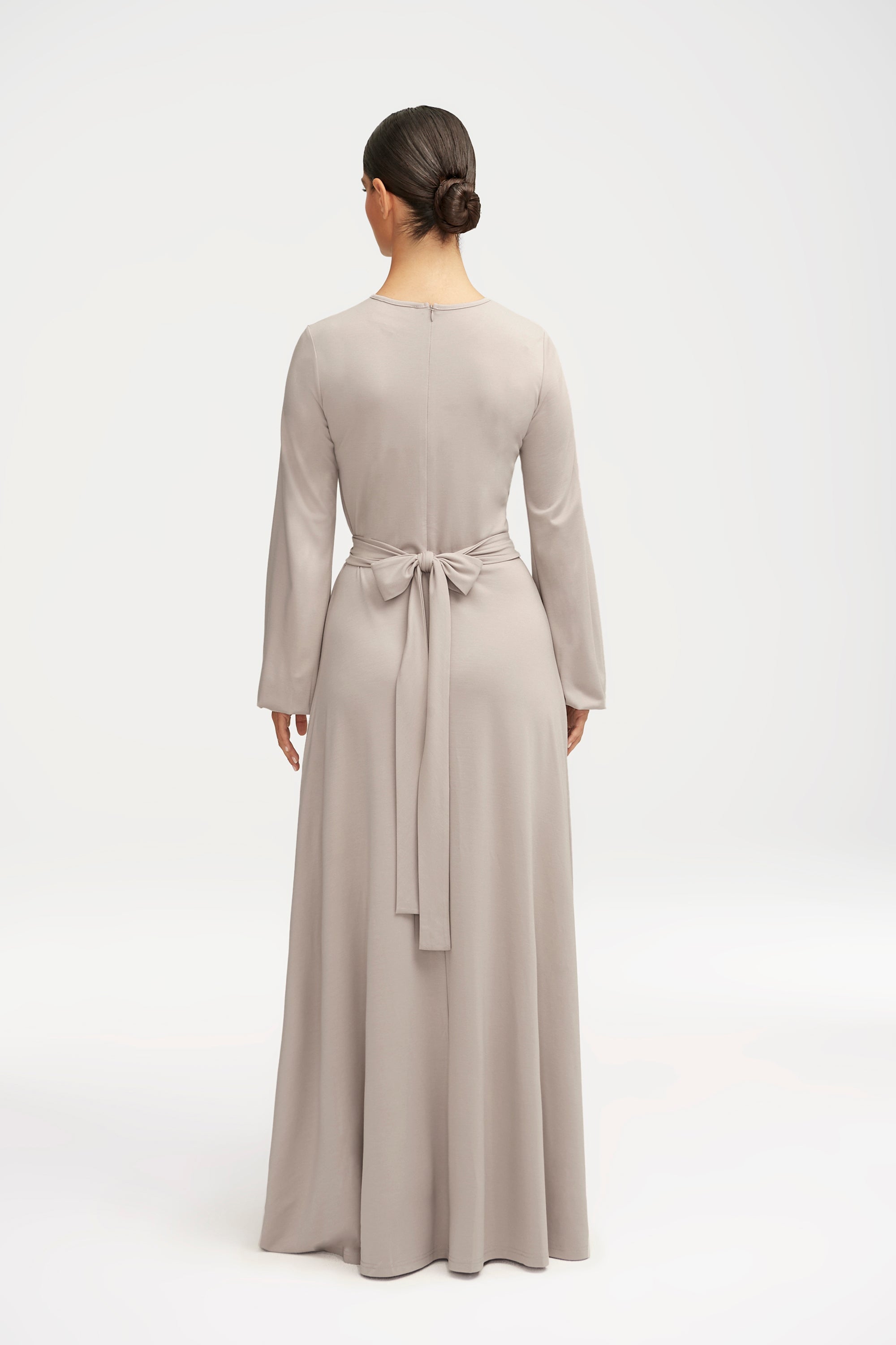 Alice Jersey Tie Waist Maxi Dress - Light Grey Clothing Veiled 