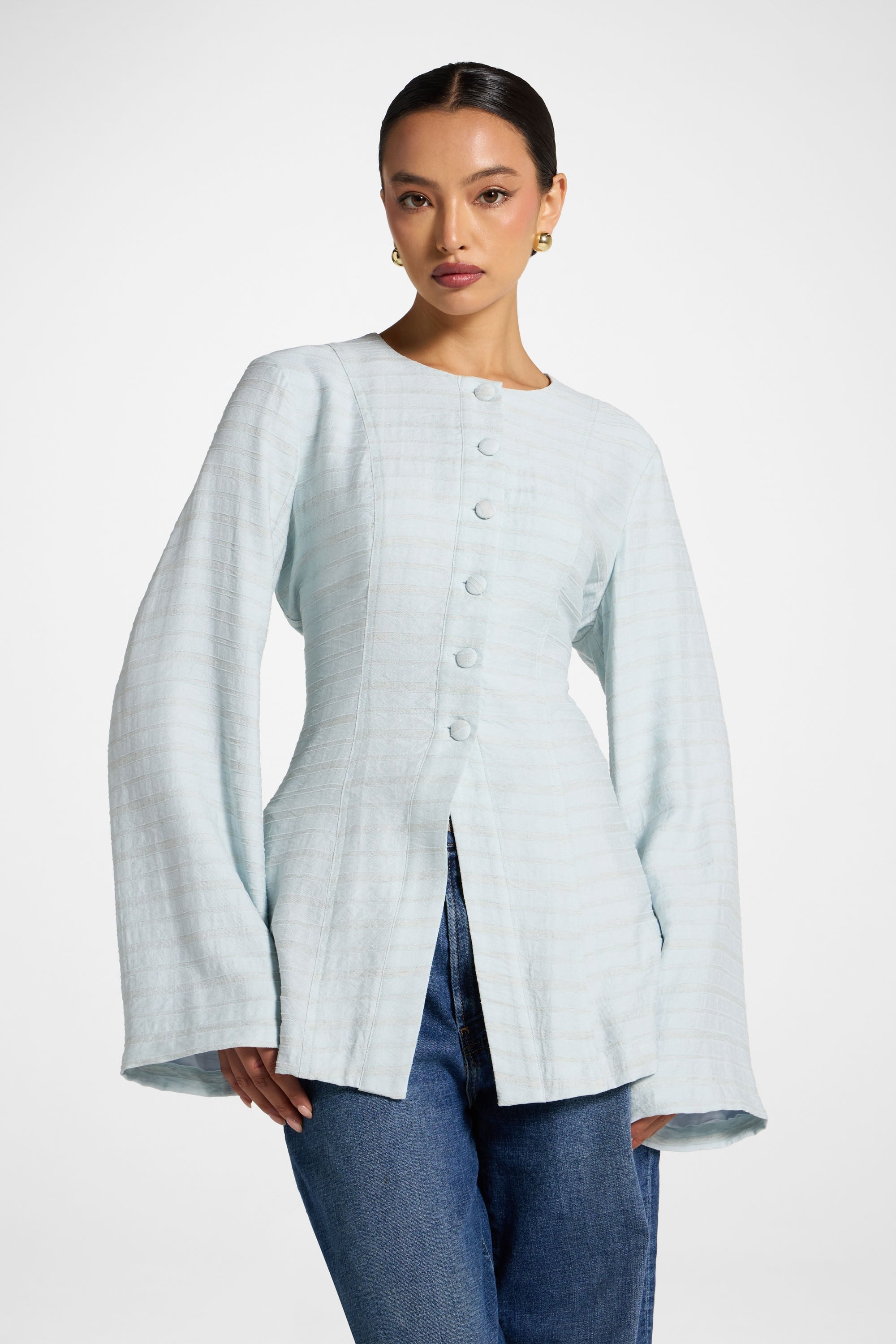 Alice Lace Up Back Top - Baby Blue Abayas Veiled 