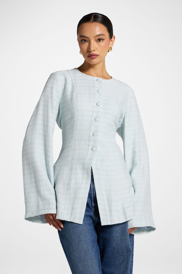 Alice Lace Up Back Top - Baby Blue Abayas Veiled 
