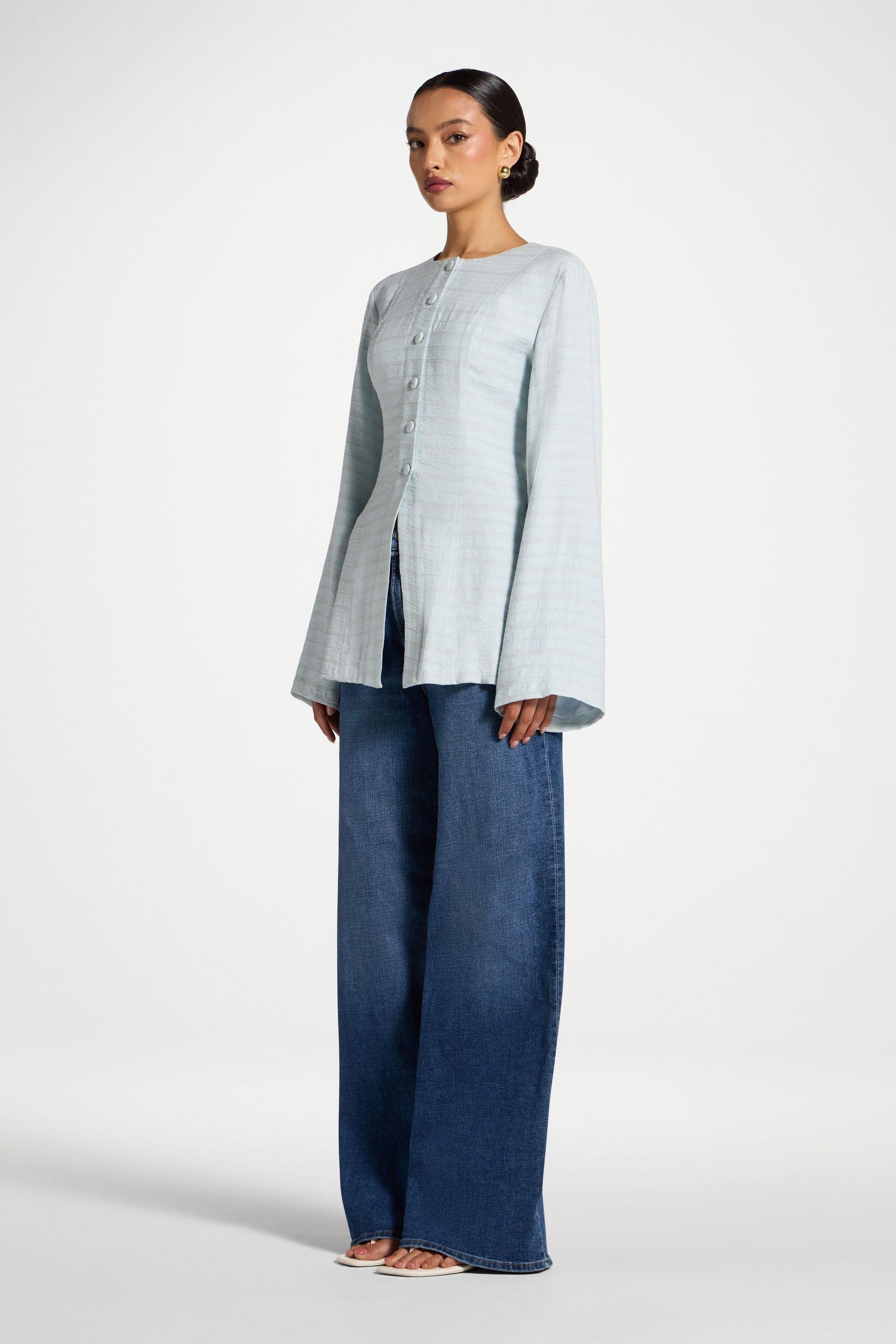 Alice Lace Up Back Top - Baby Blue Abayas Veiled 