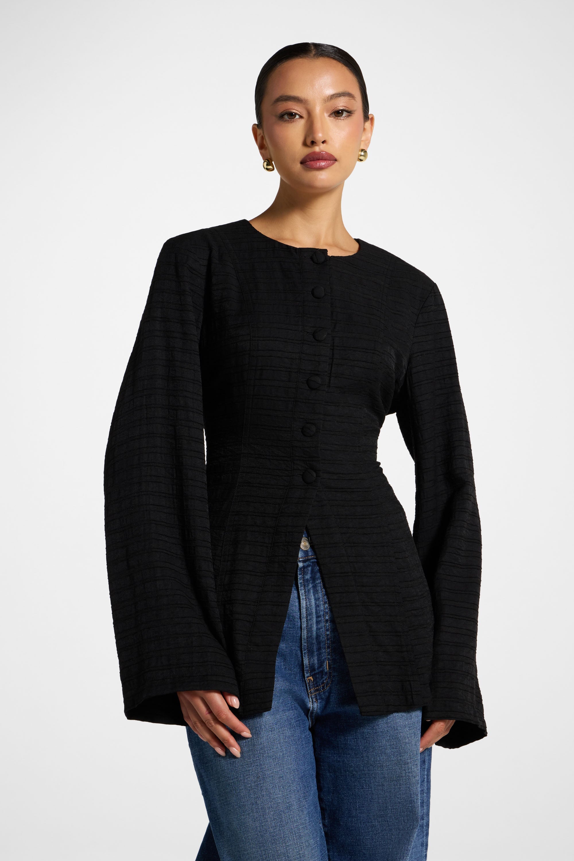 Alice Lace Up Back Top - Black Abayas Veiled 