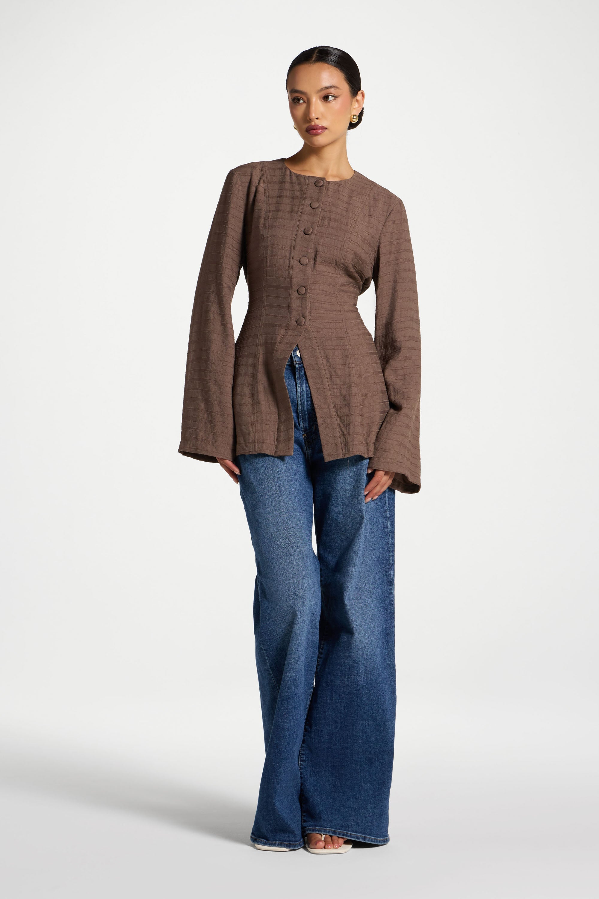 Alice Lace Up Back Top - Mushroom Abayas Veiled 