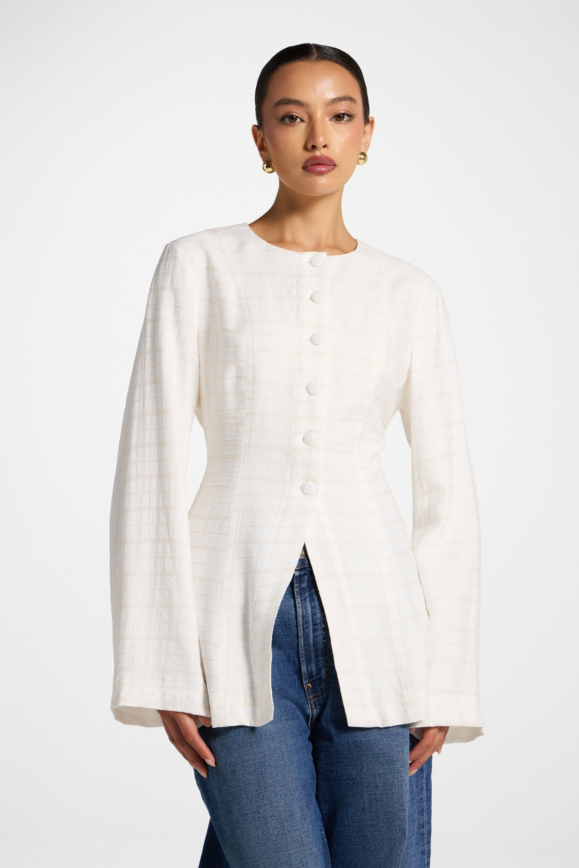 Alice Lace Up Back Top - Natural Abayas Veiled 
