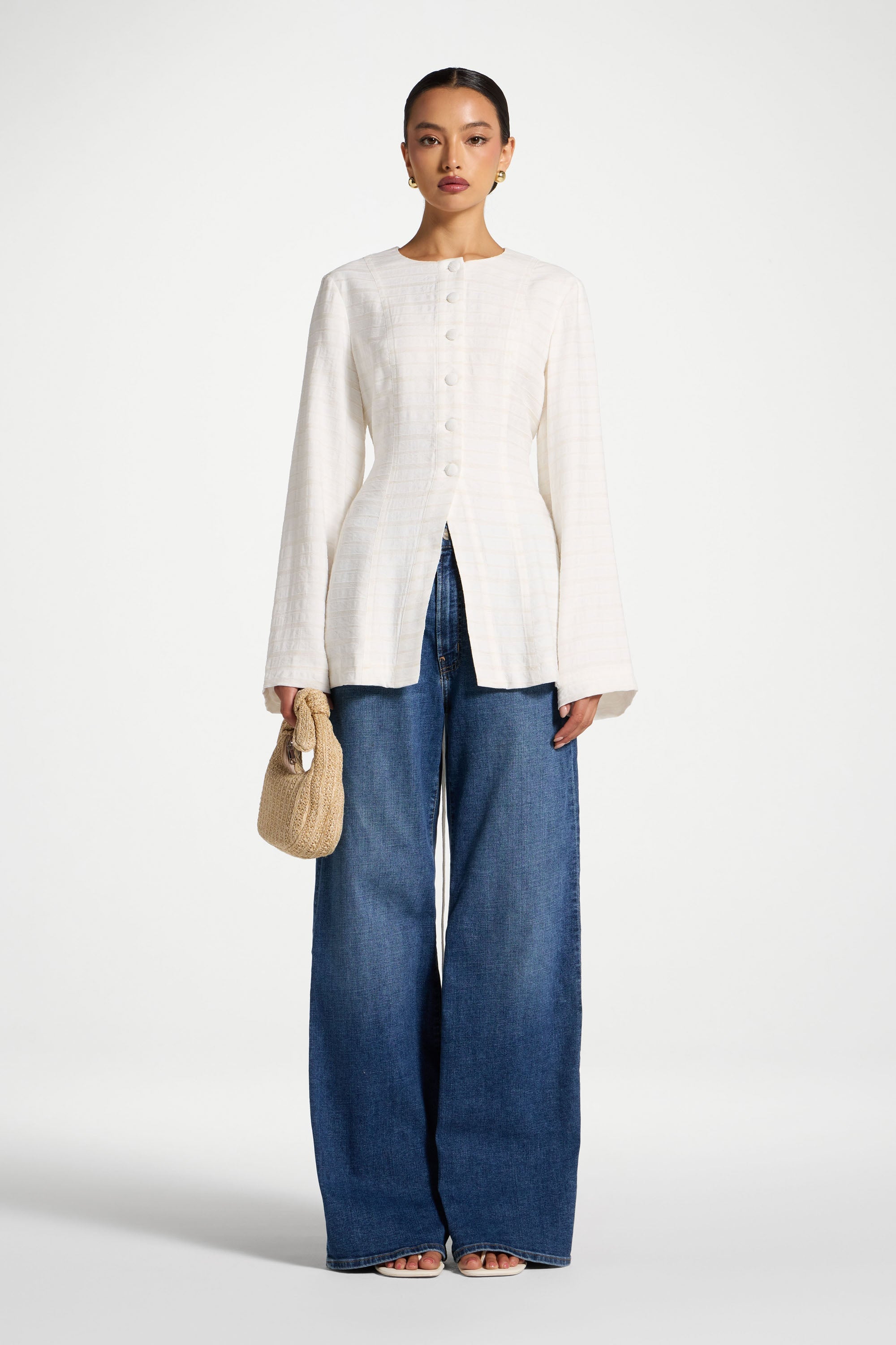Alice Lace Up Back Top - Natural Abayas Veiled 