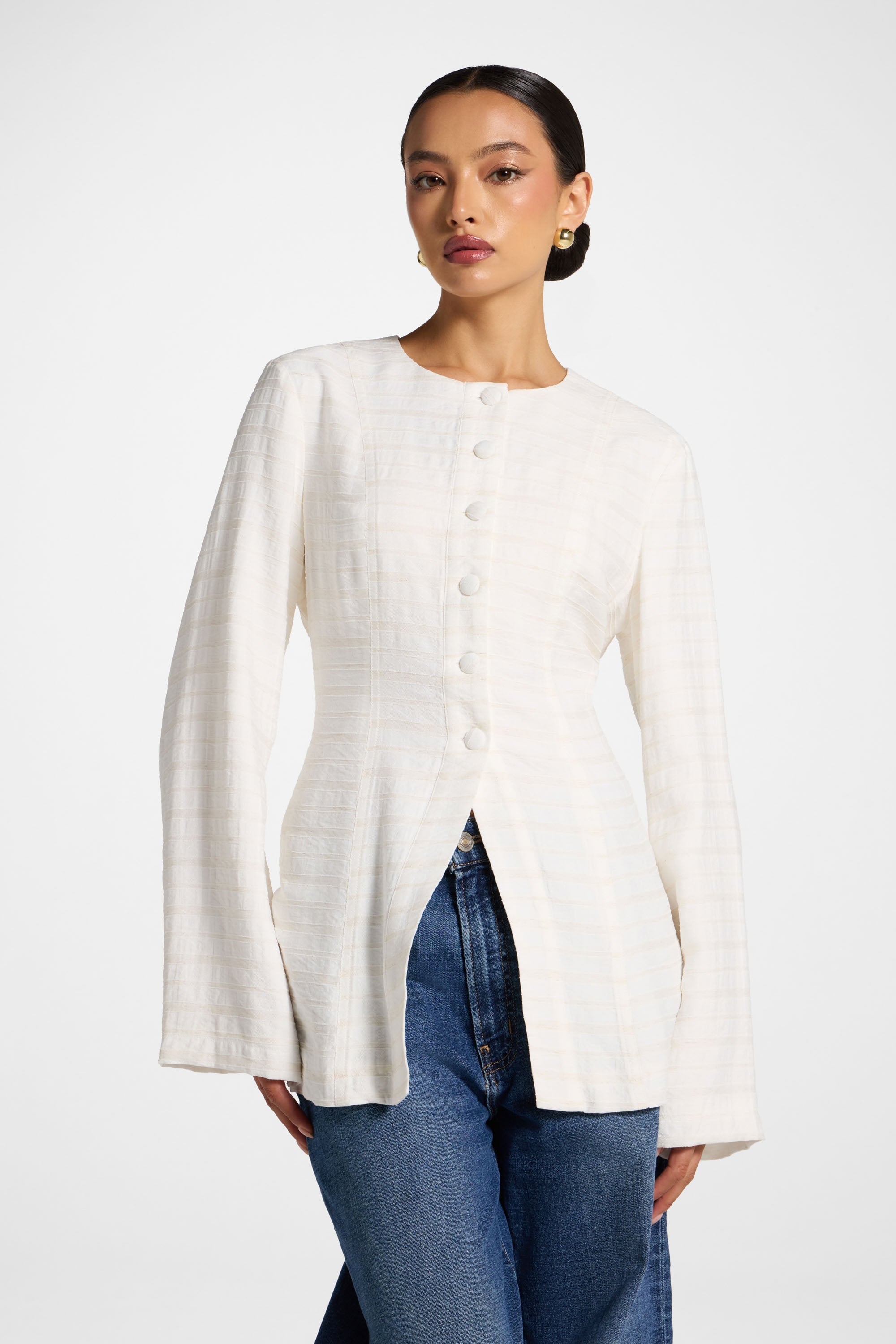 Alice Lace Up Back Top - Natural Abayas Veiled 