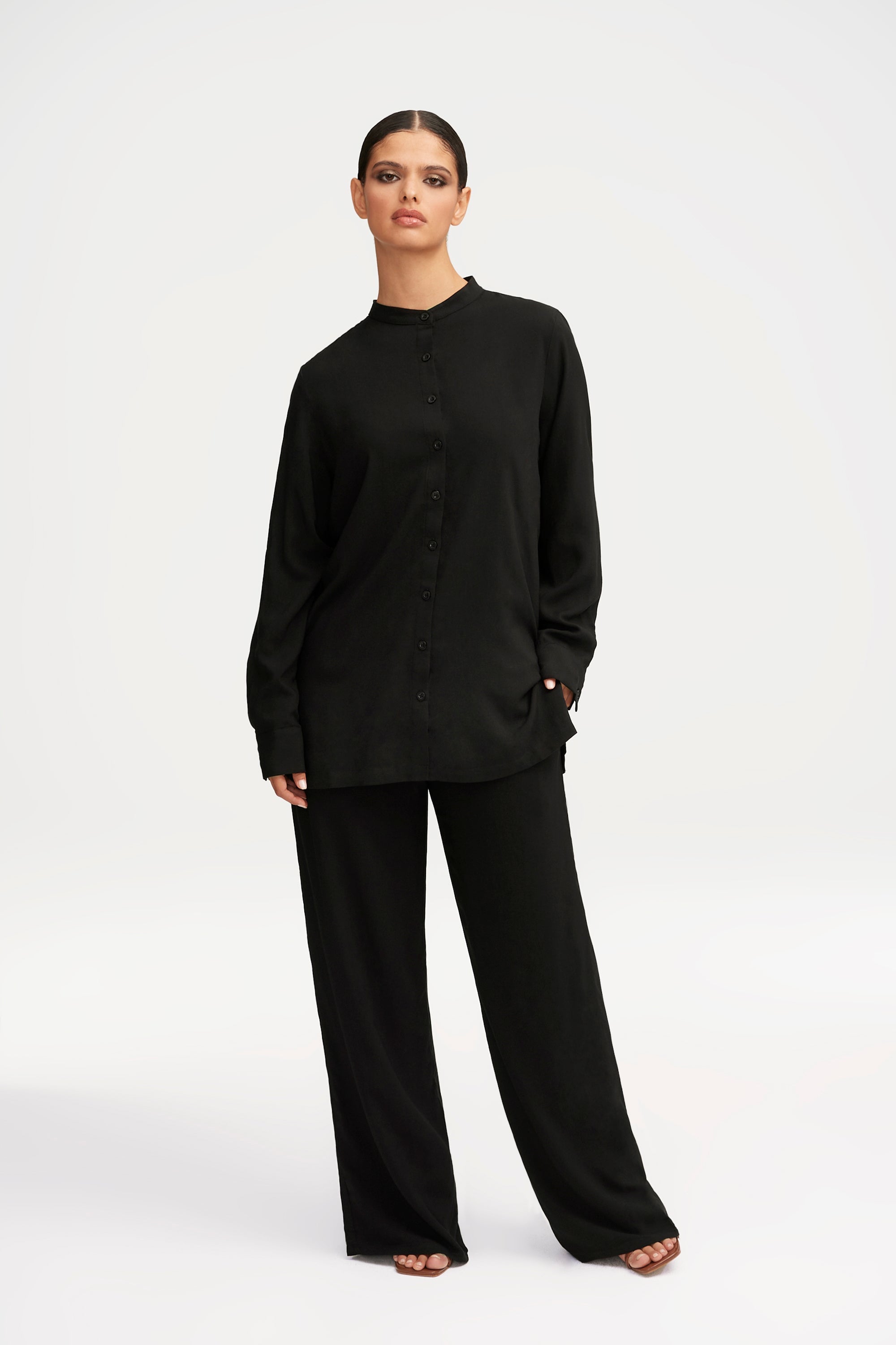 Alina Button Down Side Slit Top - Black Clothing Veiled 
