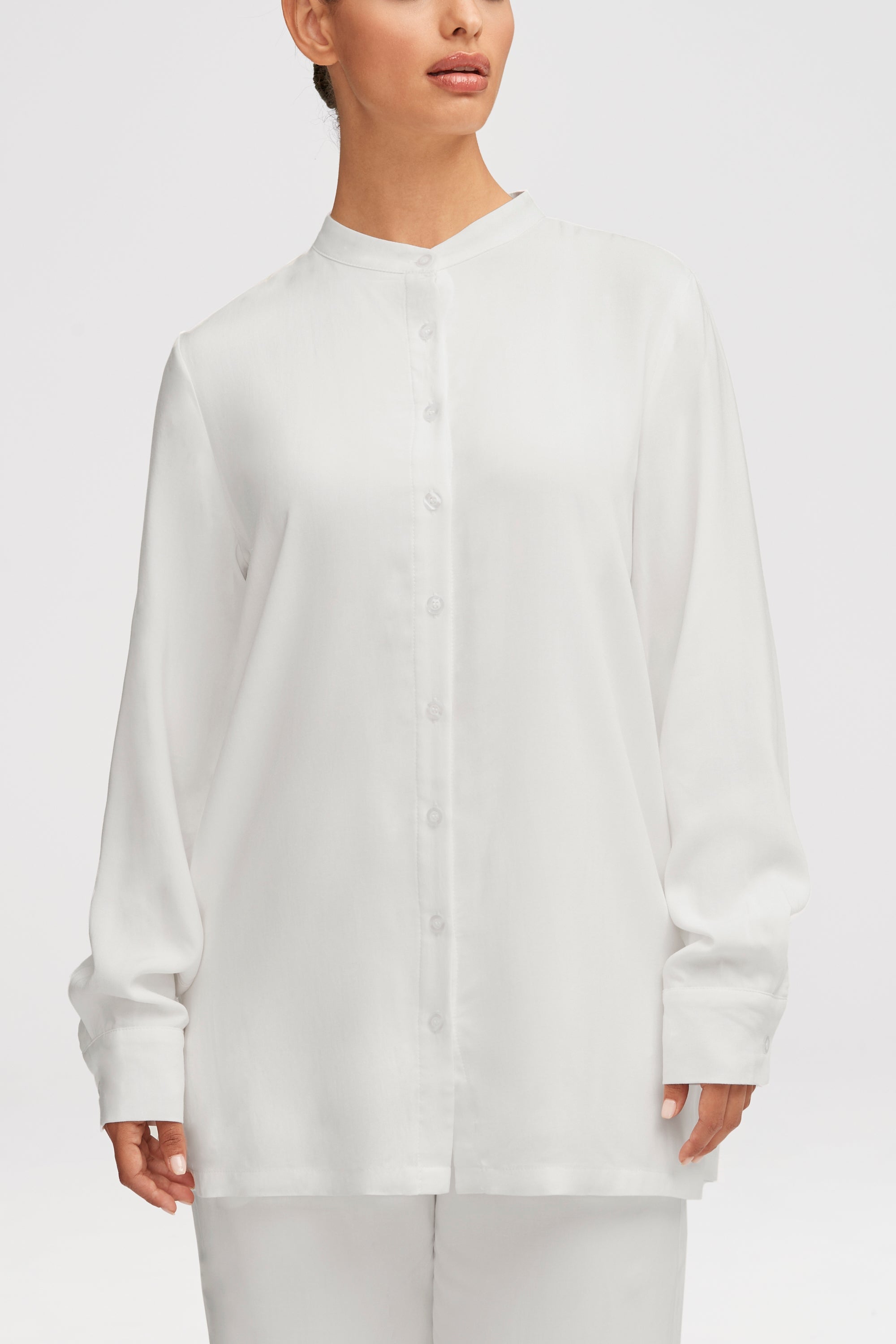 Alina Button Down Side Slit Top - White Clothing Veiled 
